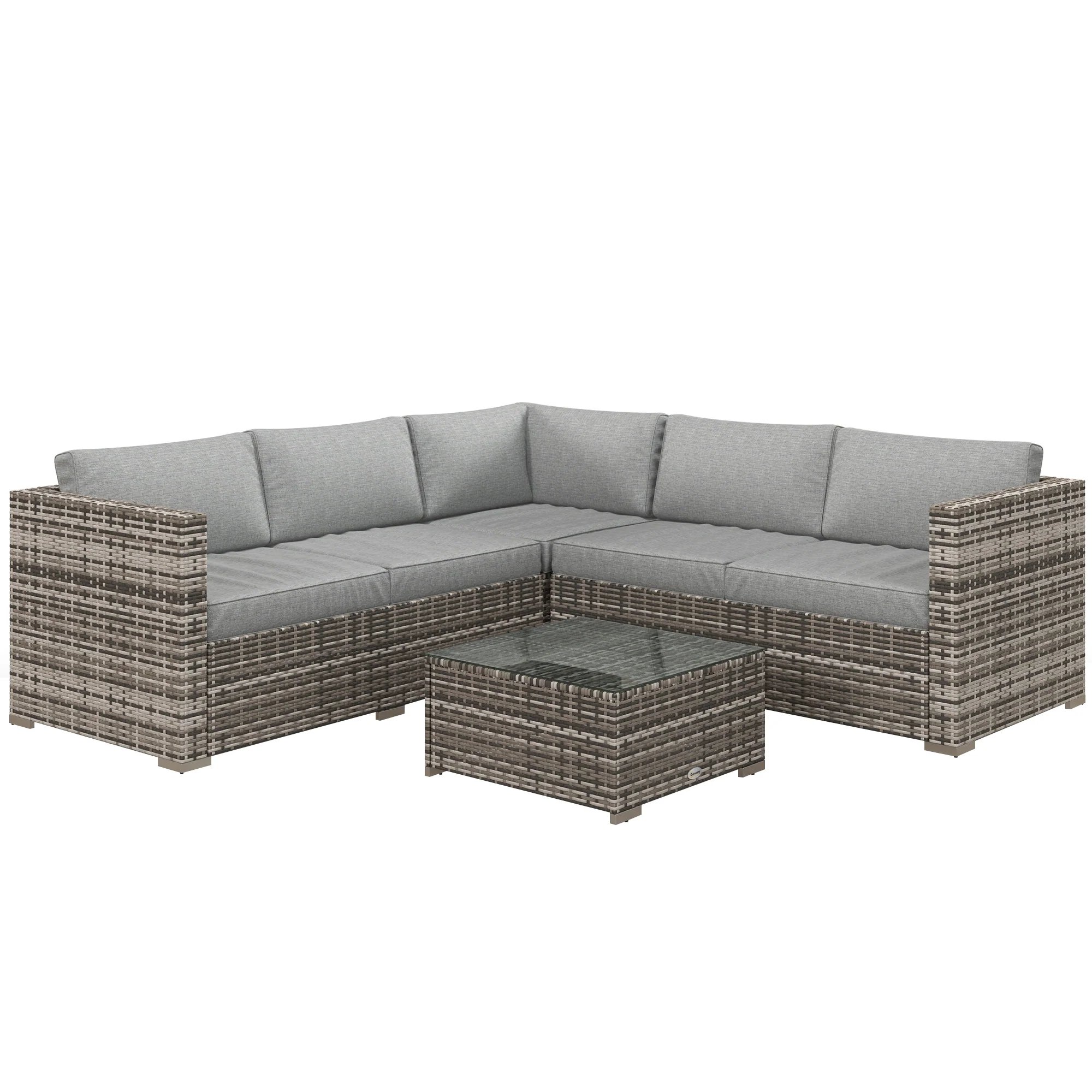 4 Pieces Rattan Wicker Funiture Set w/ Corner Sofa, Loveseats & Coffee Table, Mixed Grey - Image 12
