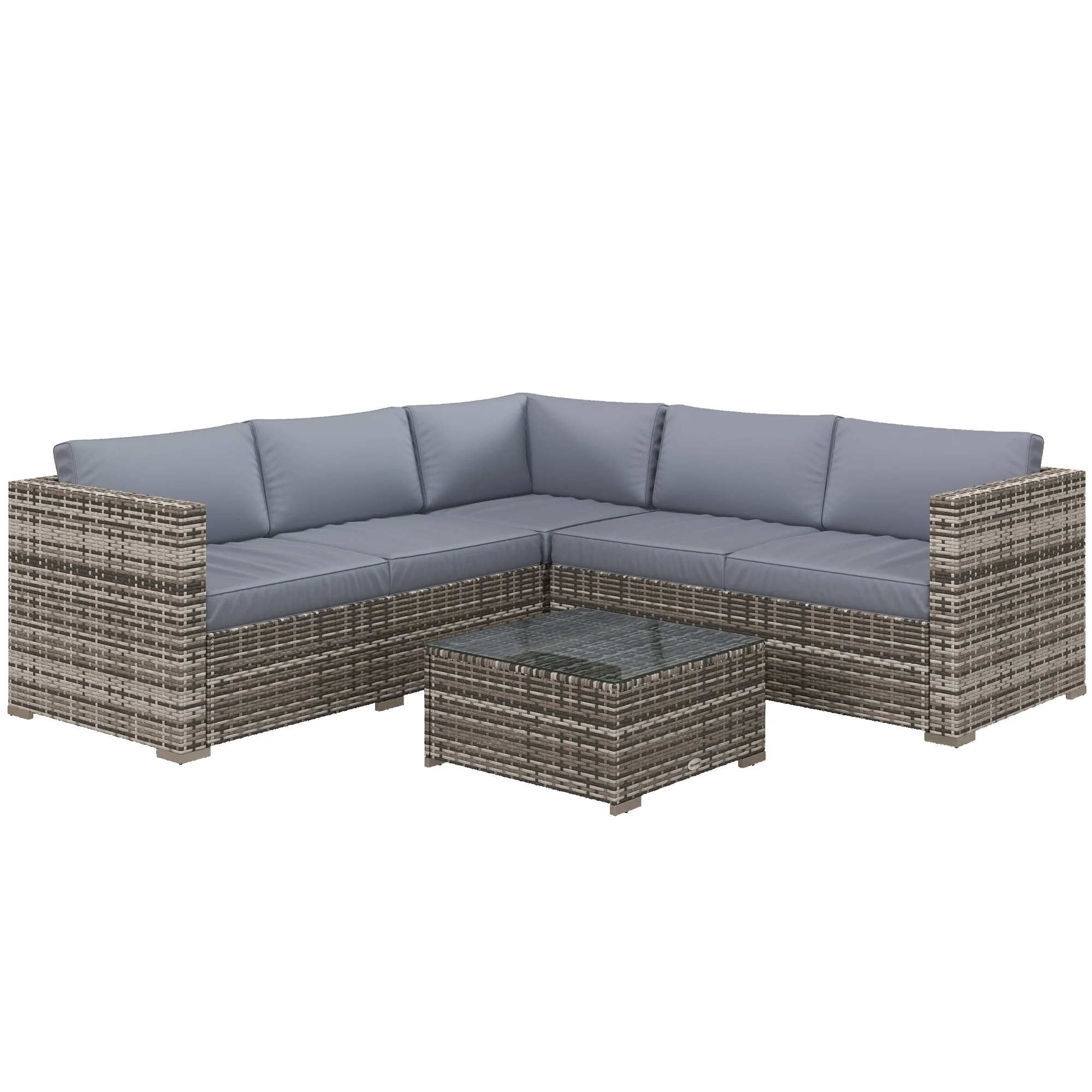 4 Pieces Rattan Wicker Funiture Set w/ Corner Sofa, Loveseats & Coffee Table, Grey - Image 12