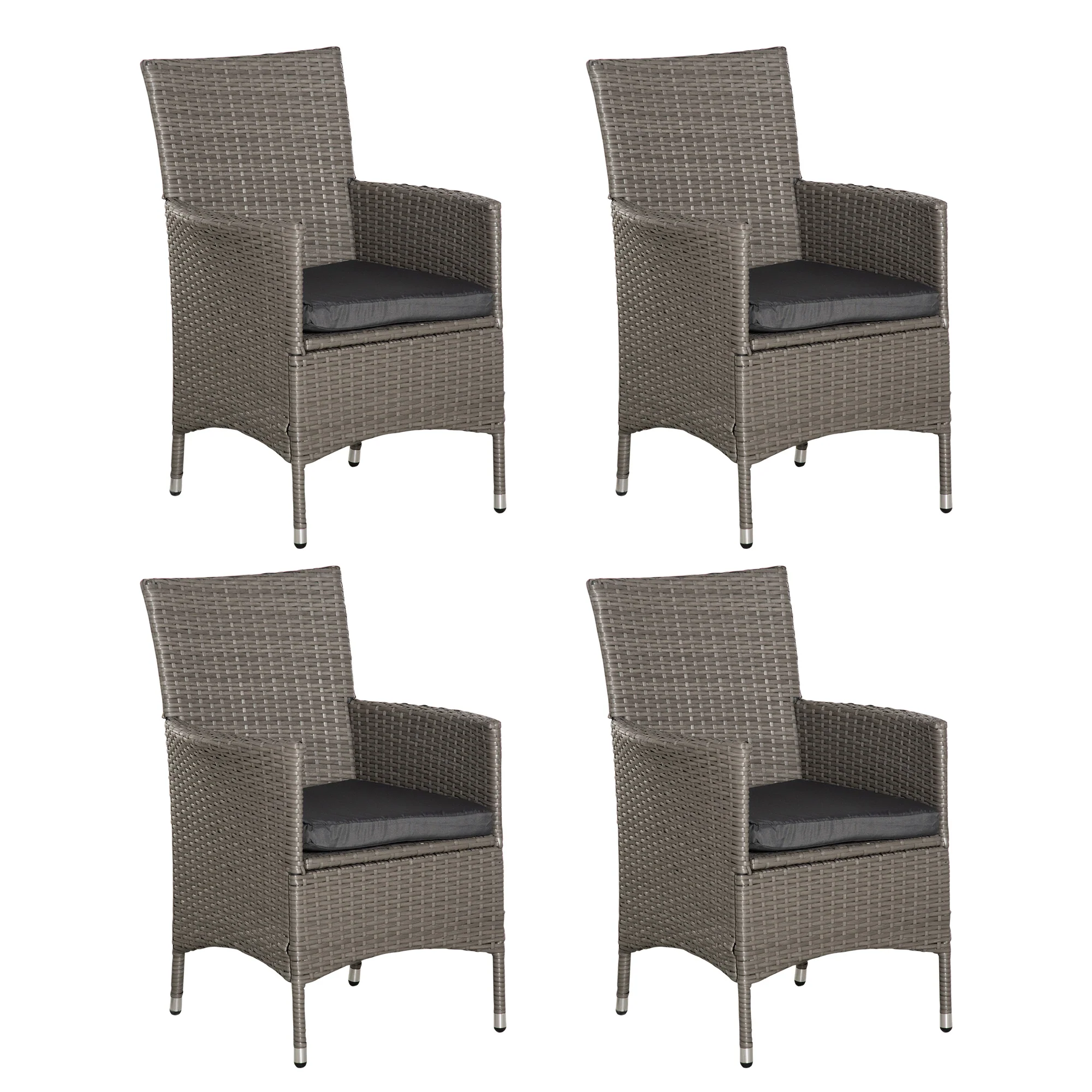 4 Pieces Outdoor Rattan Armchairs Set with Cushion, High Backrest, Grey - Image 13
