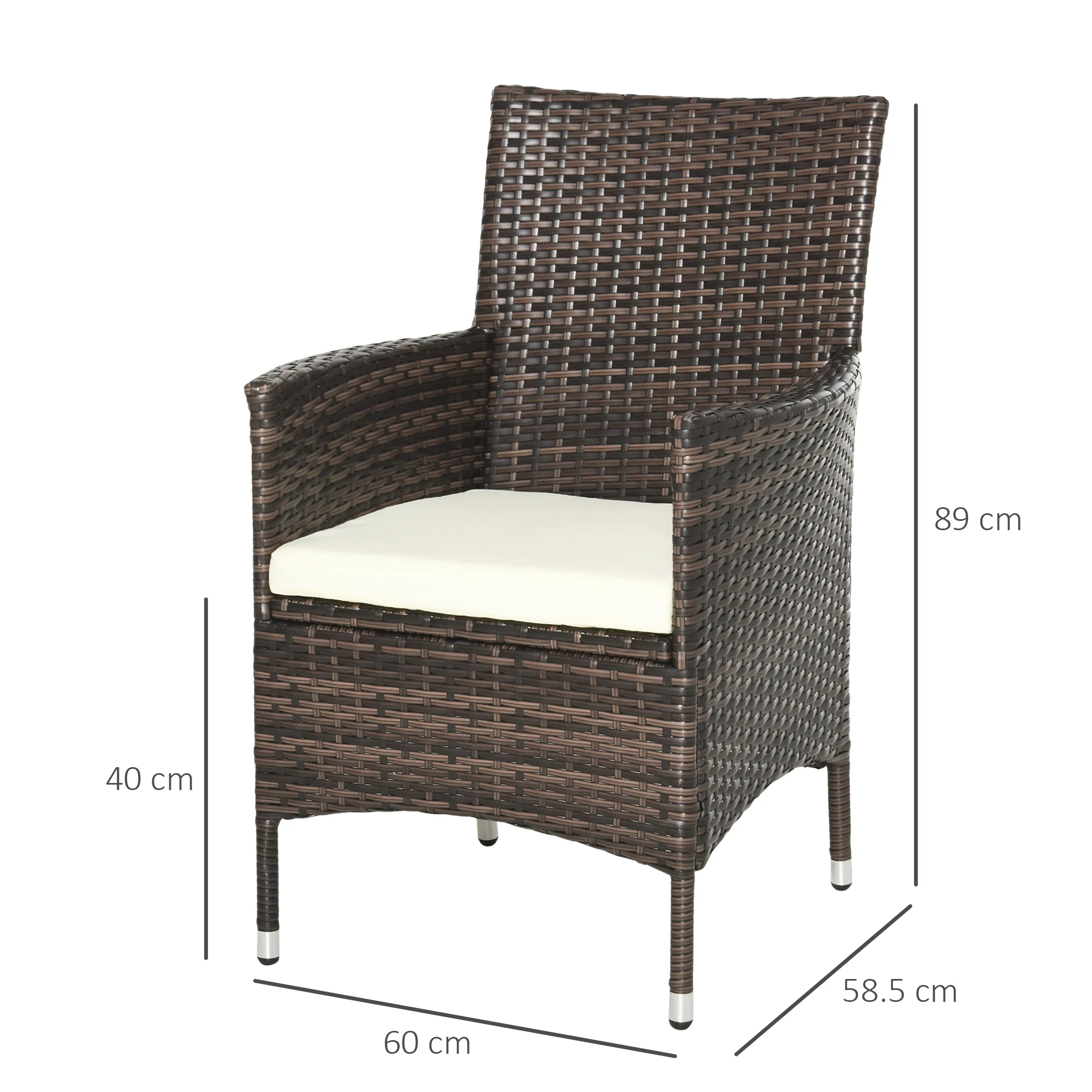 4 Pieces Outdoor Rattan Armchairs Set with Cushion, High Backrest, Deep Coffee - Image 5