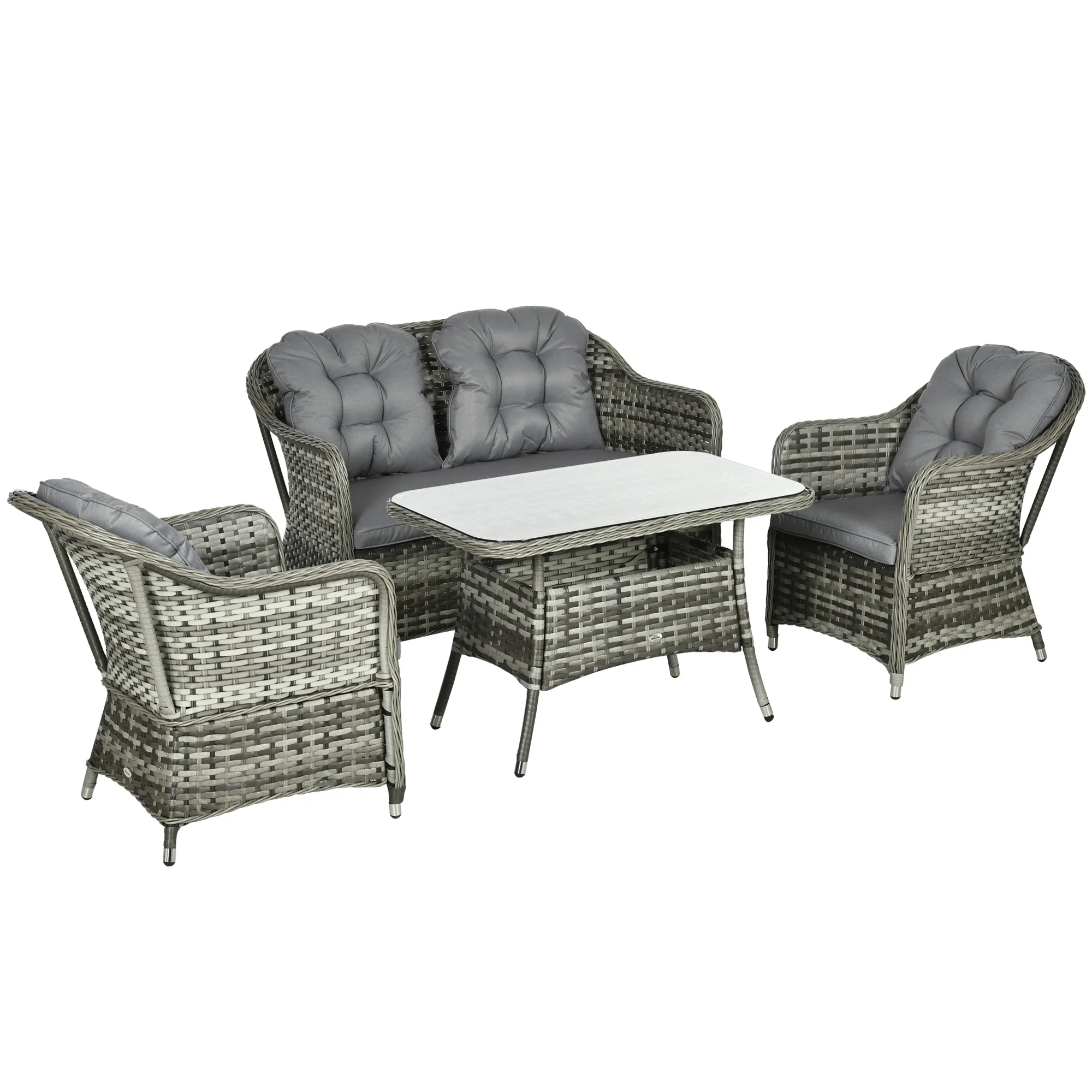 4 Pieces Patio Wicker Sofa Set w/ Tempered Glass Top Table, Loveseat & Armchairs, Grey - Image 12