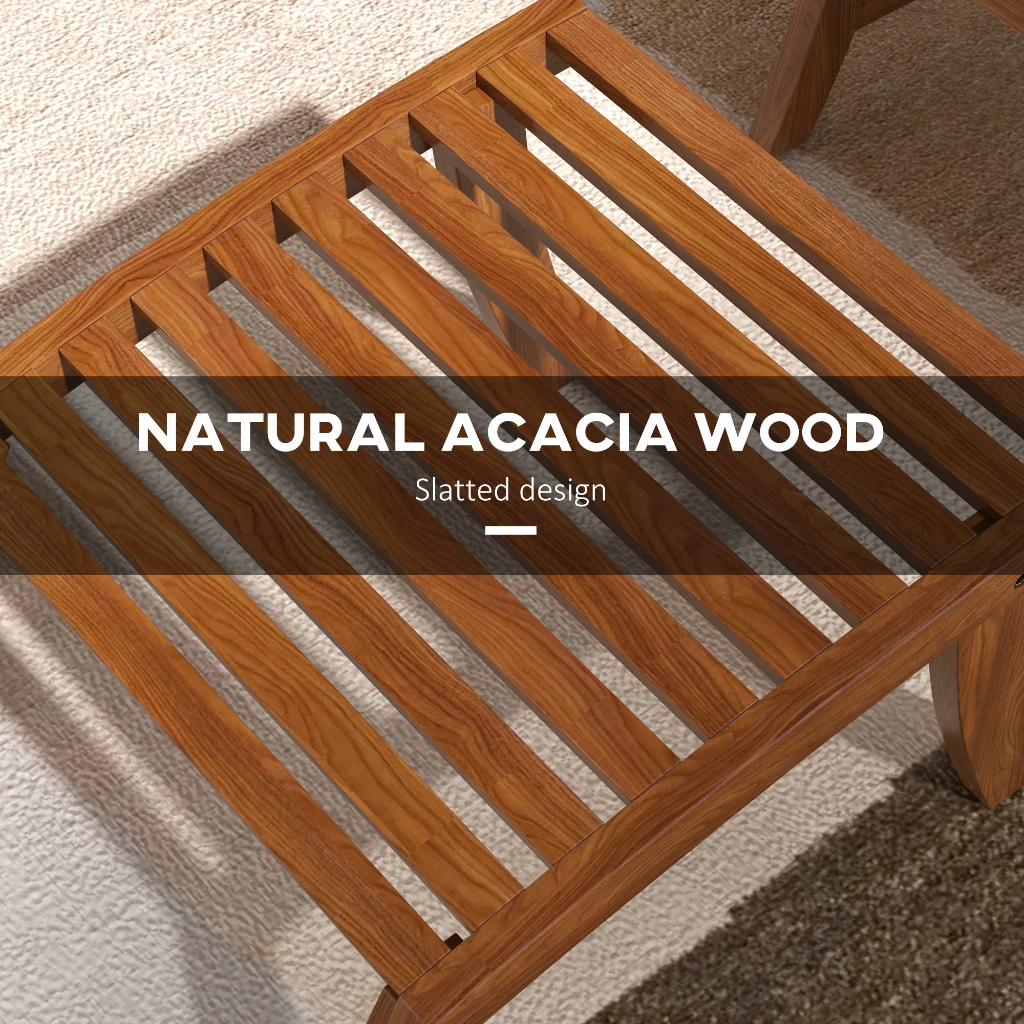 4 PCs Acacia Wood Patio Conversation Set with Footstool & Seat Cushions, Cream White - Image 6