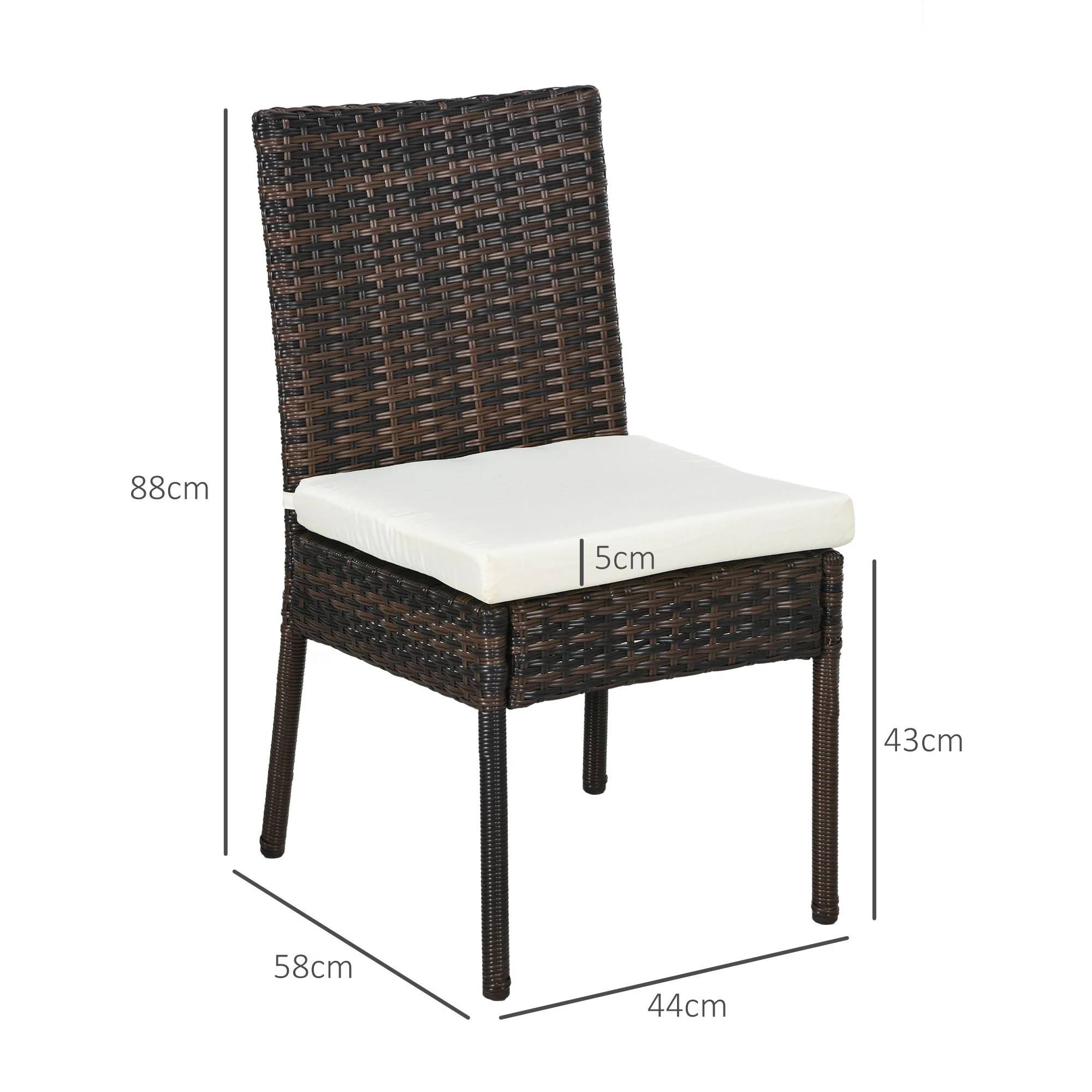 4 Pieces PE Rattan Dining Chairs with Cushion for Patio, Deck, Garden, Brown - Image 5