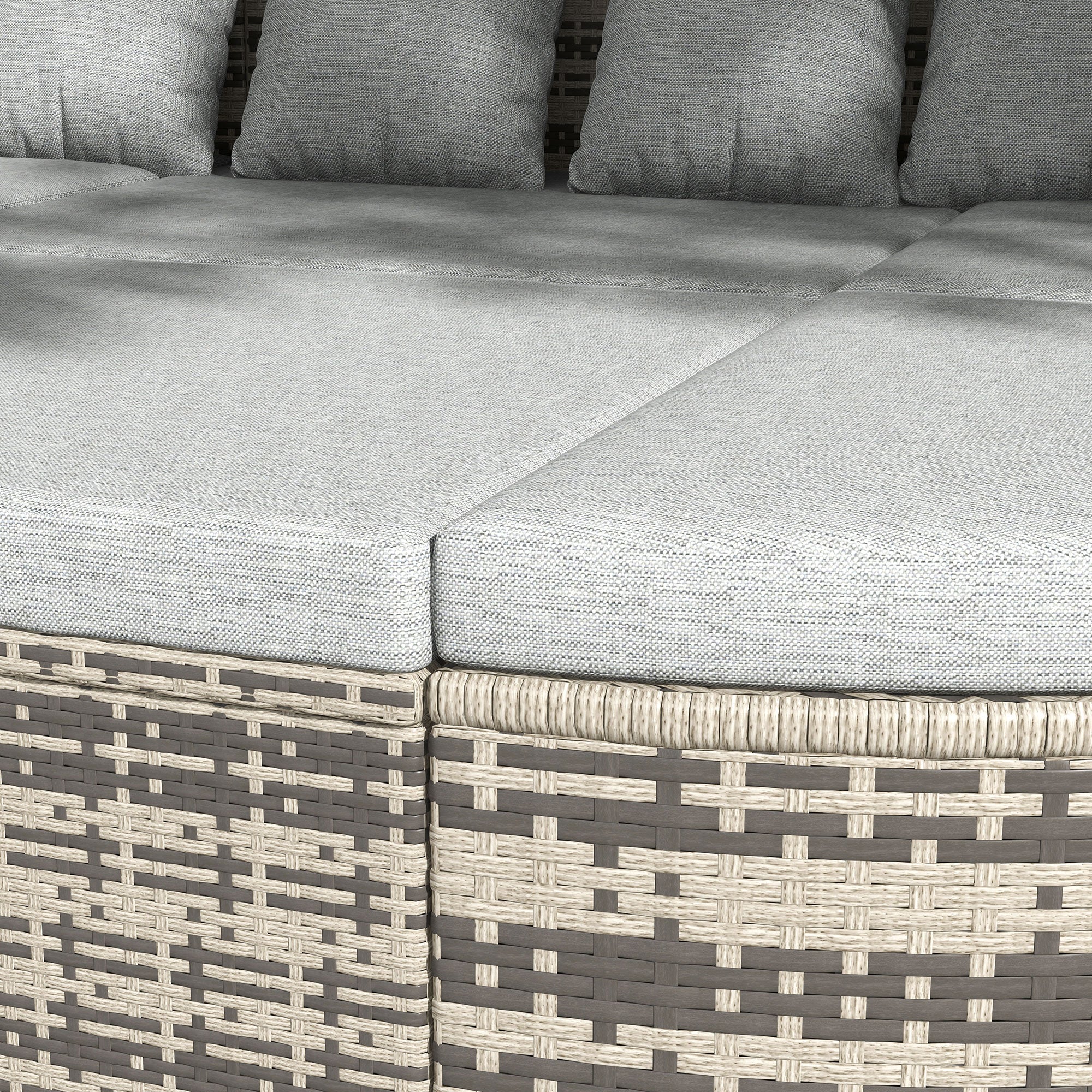 4 Pieces PE Wicker Round Daybed, Outdoor Rattan Garden Lounge Furniture Sets, Light Grey - Image 11