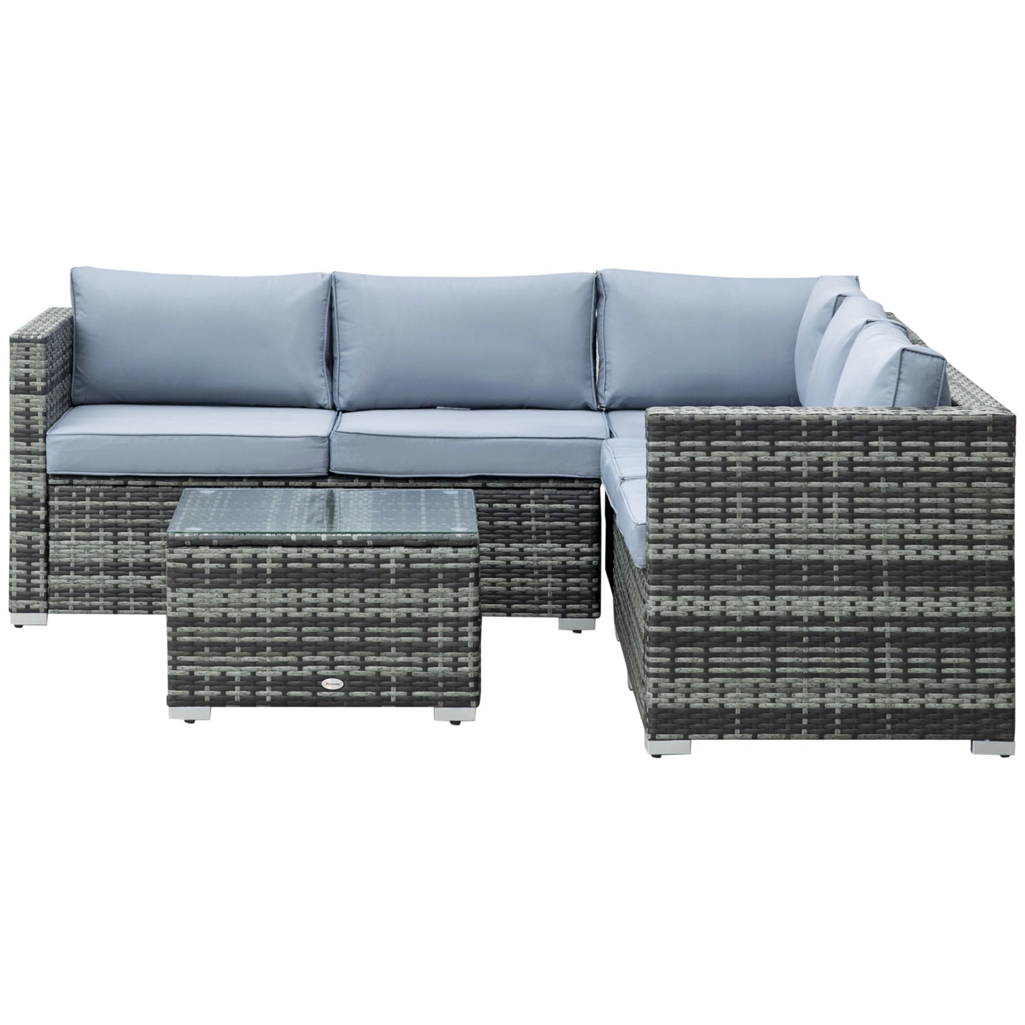 4 Pieces Rattan Garden Corner Sofa Set with Coffee Table & Cushions, Grey - Image 2