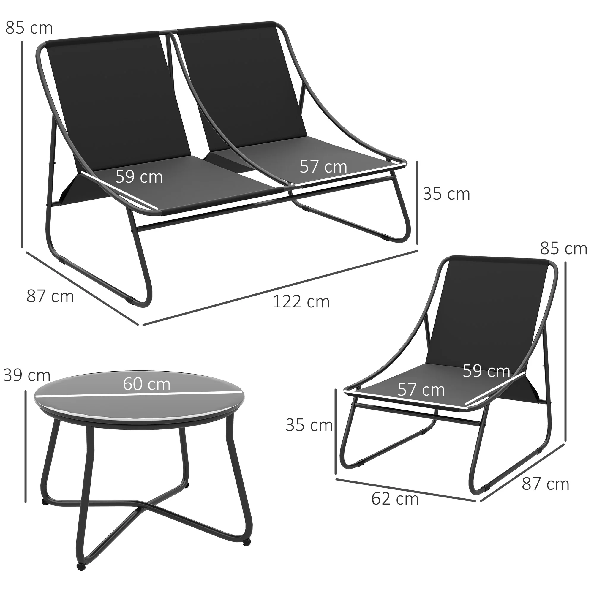 4 Seater Steel Outdoor Sofa Set with Chairs, Glass Coffee Table & Thick Cushions, Light Grey - Image 5