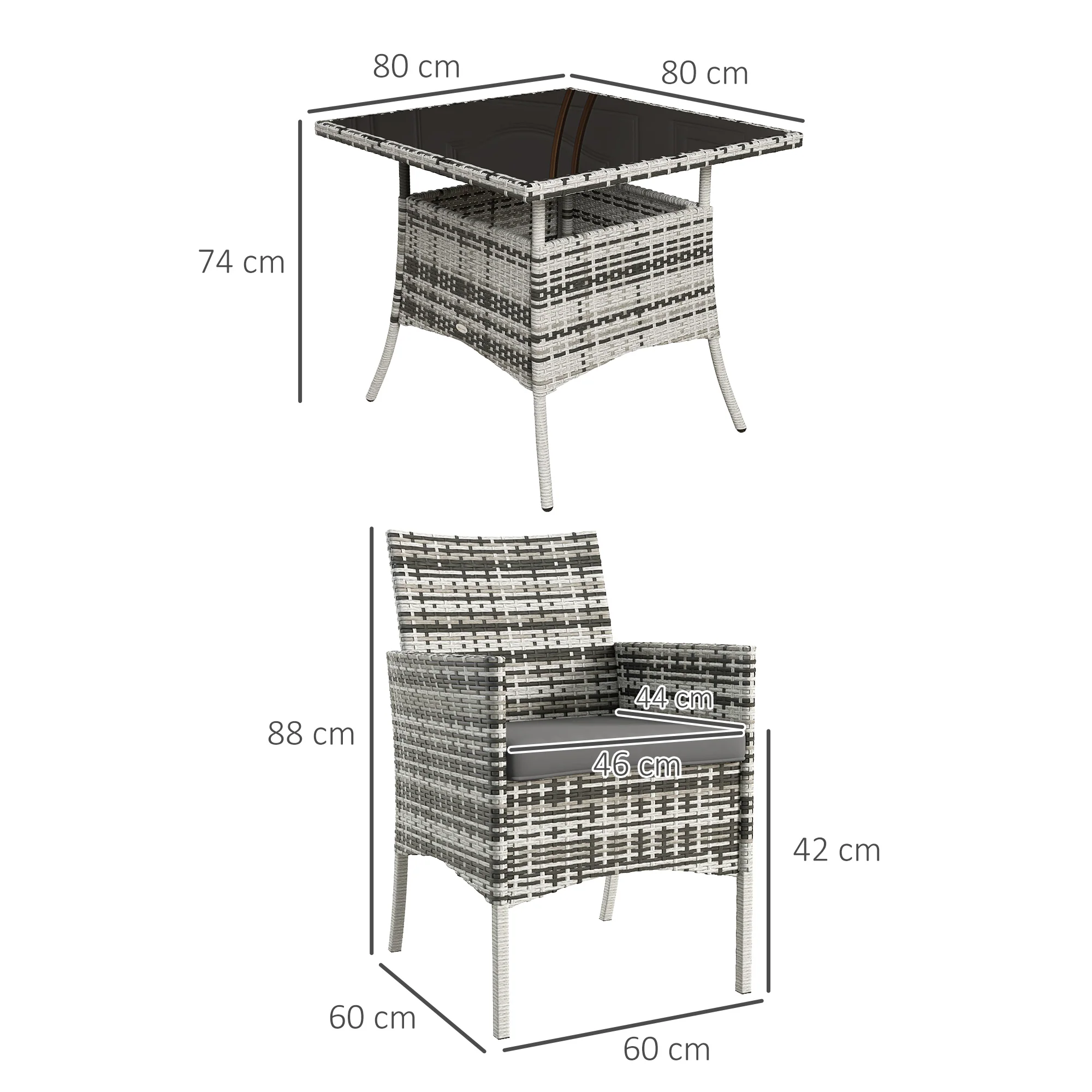 4 Seater Rattan Garden Dining Set with Cushions & Glass Tabletop, Mixed Grey - Image 5