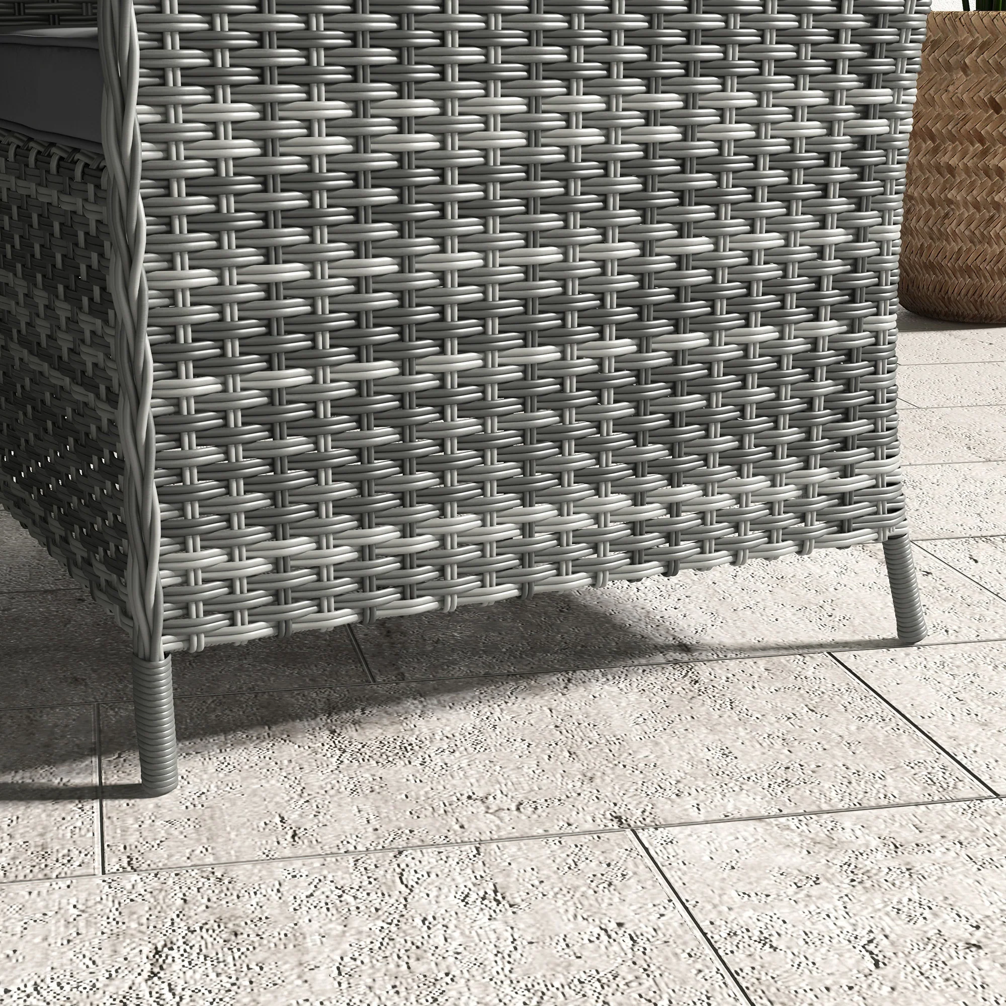 4 Seater Rattan Dining Set w/ Parasol, Seat & Back Cushions, Round Glass Tabletop, Mixed Grey - Image 11