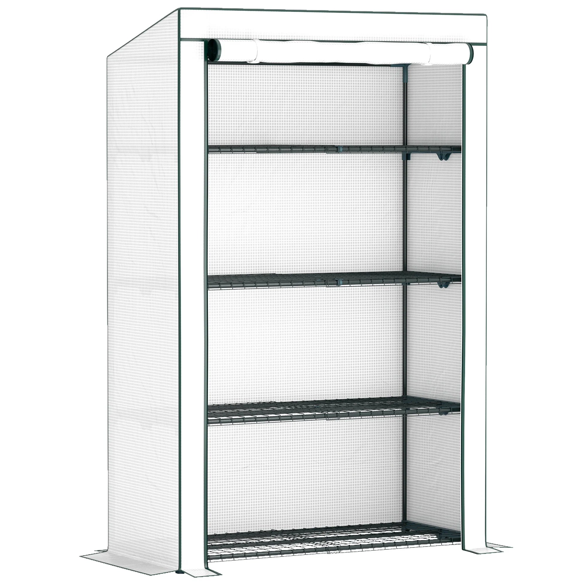 4 Tier Lean-to Mini Greenhouse w/ Reinforced PE Cover & Roll-Up Door, 110x 50x171cm, Green