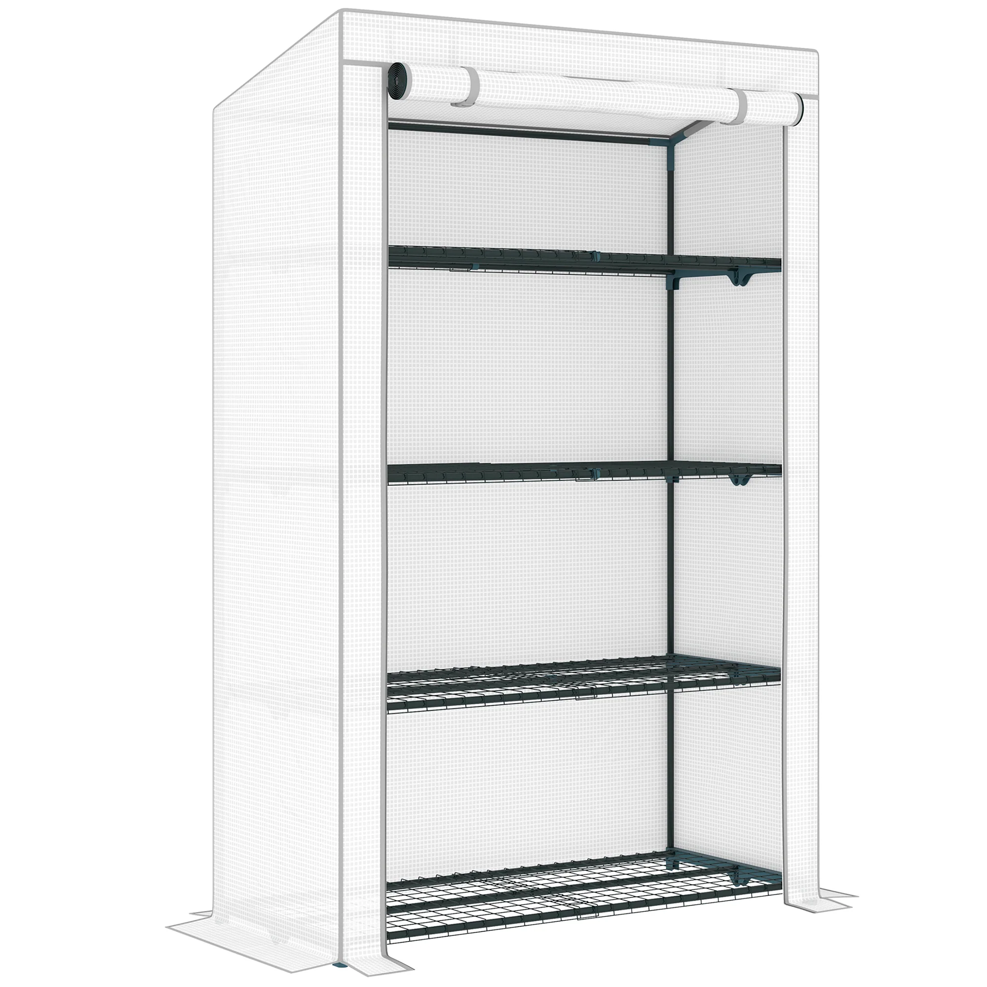 4 Tier Lean-to Mini Greenhouse w/ Reinforced PE Cover & Roll-Up Door, 110x 50x171cm, Grey