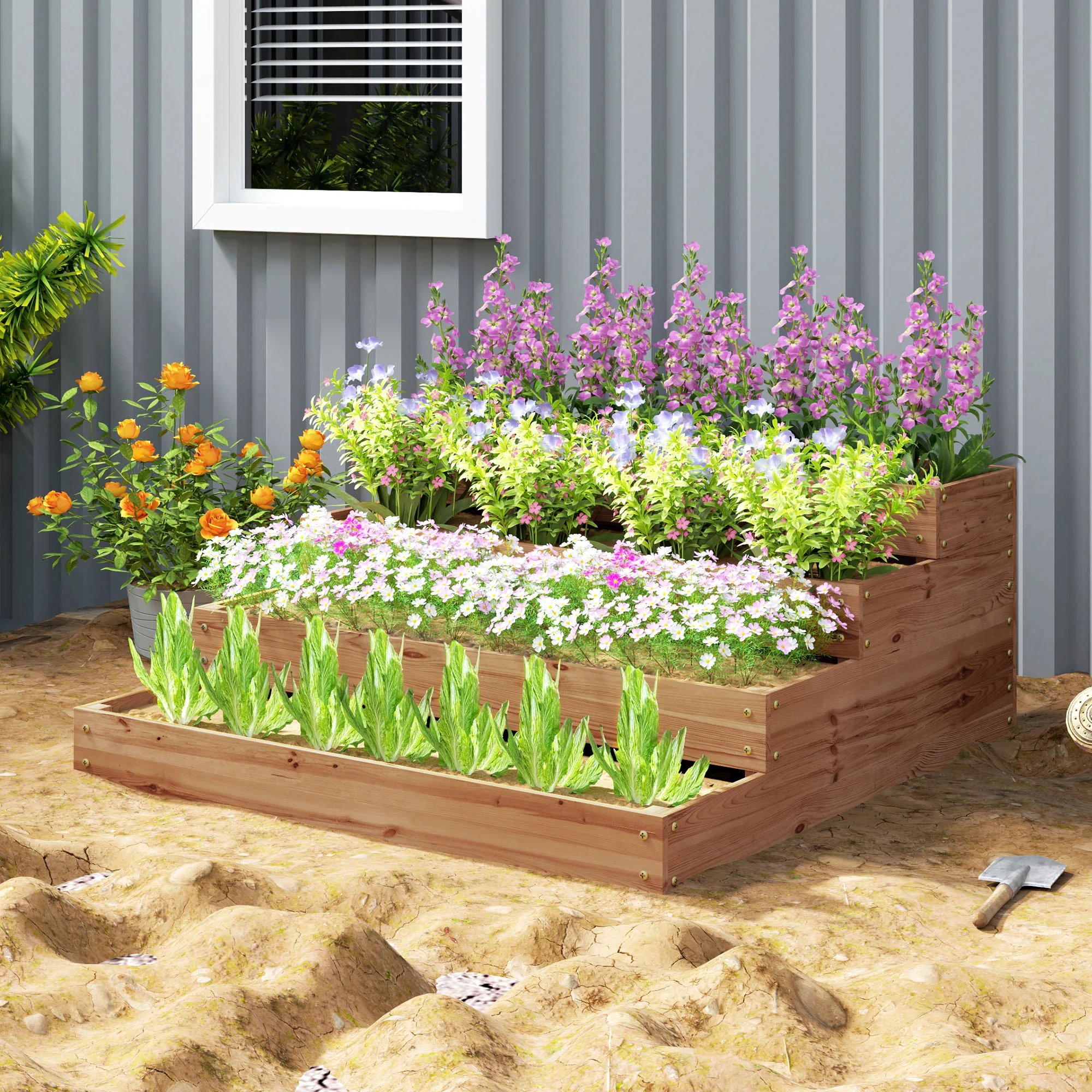 Wooden Raised Garden Bed Kit with Liner, 45" x 45" x 18", Dark Brown - Image 3