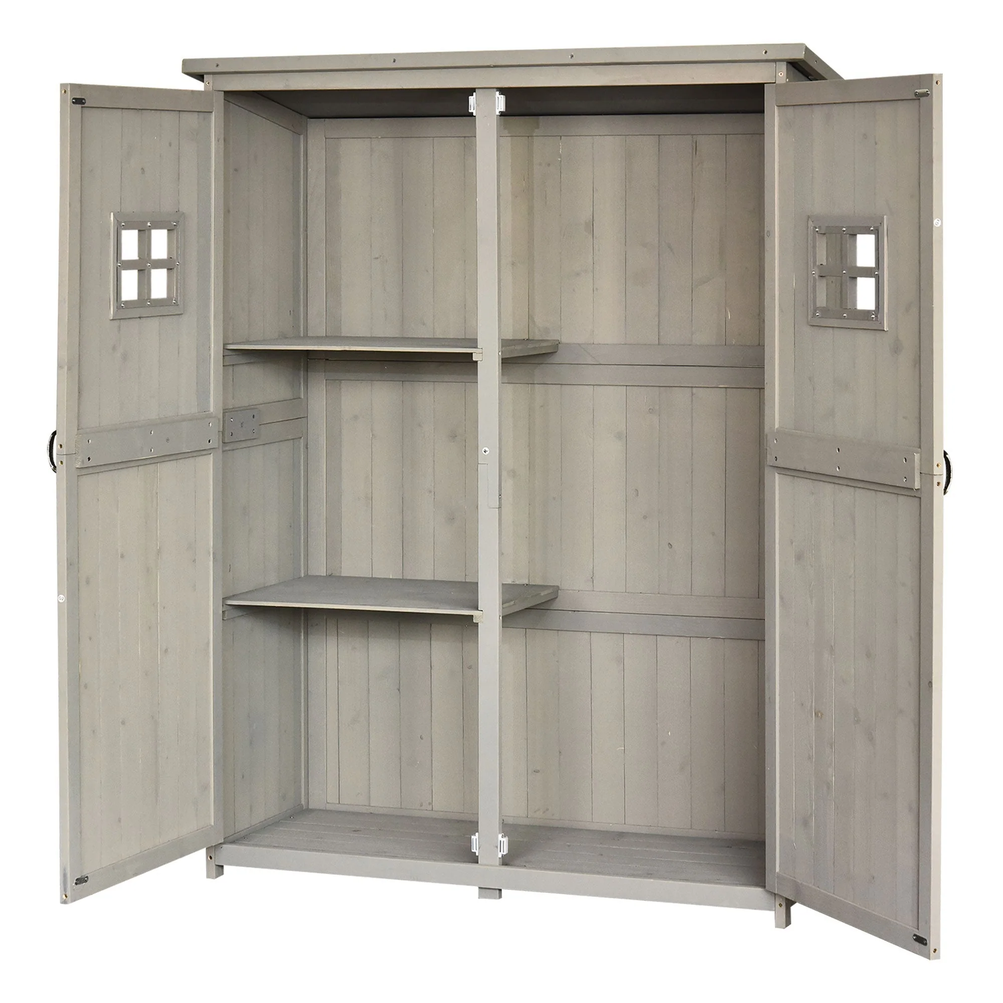 4' x 1.5' Wooden Garden Shed with Two Windows & Double Door, Grey - Image 2
