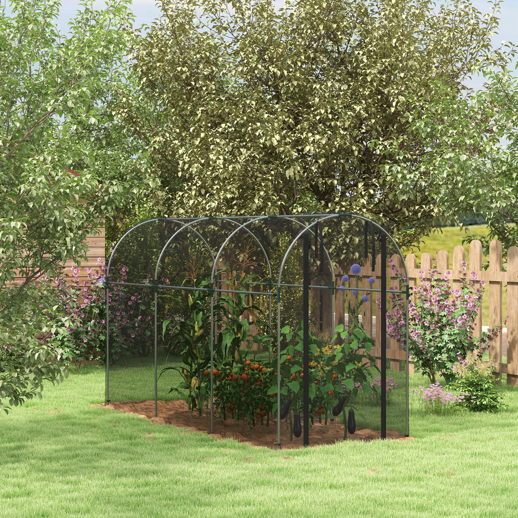 4' x 12' Black Crop Cage with Zippered Door & Galvanized Frame, Black - Image 3