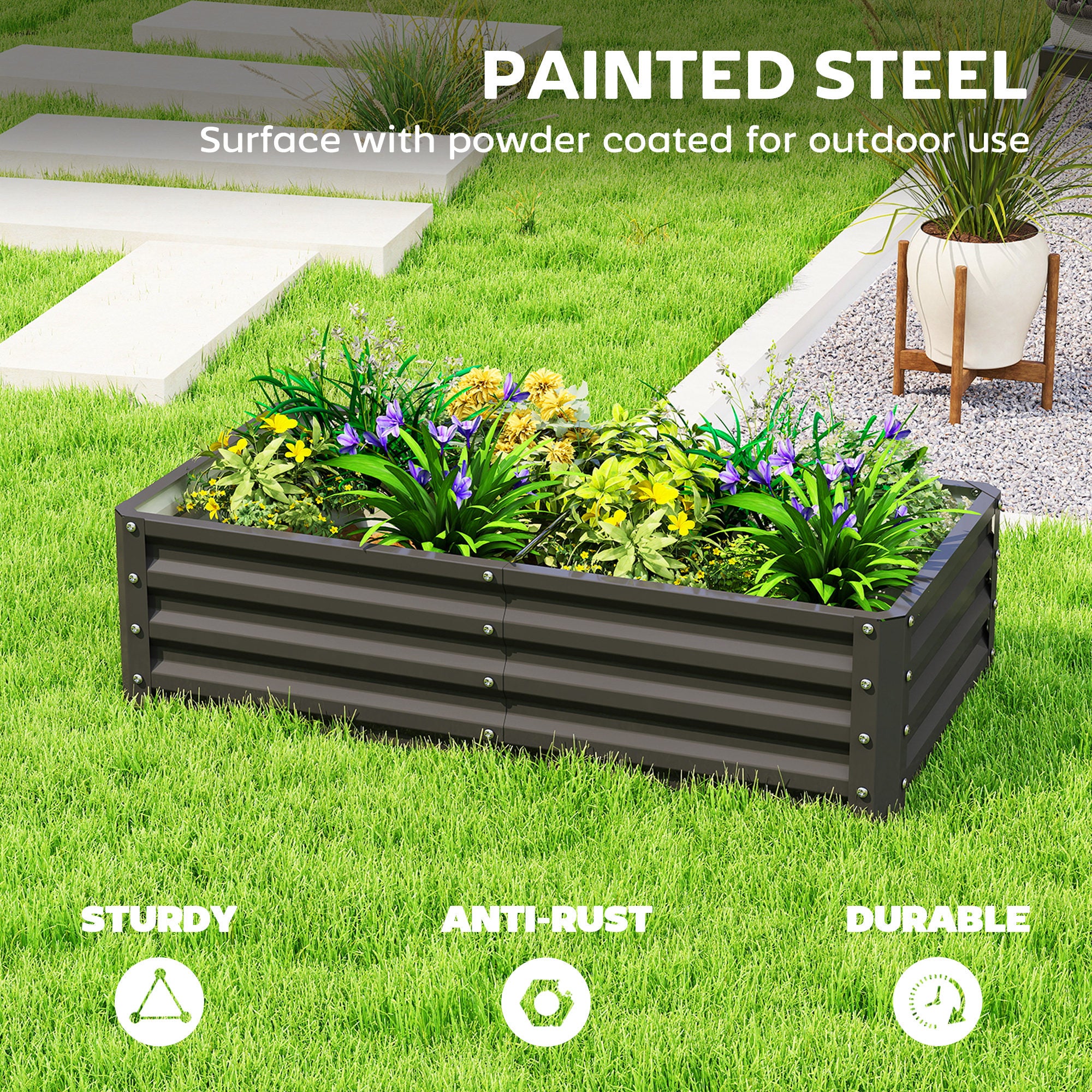 Galvanized Raised Garden Bed, Outdoor Planter Box for Vegetables, Flowers, Herbs, 4' x 2' x 1', Black - Image 6