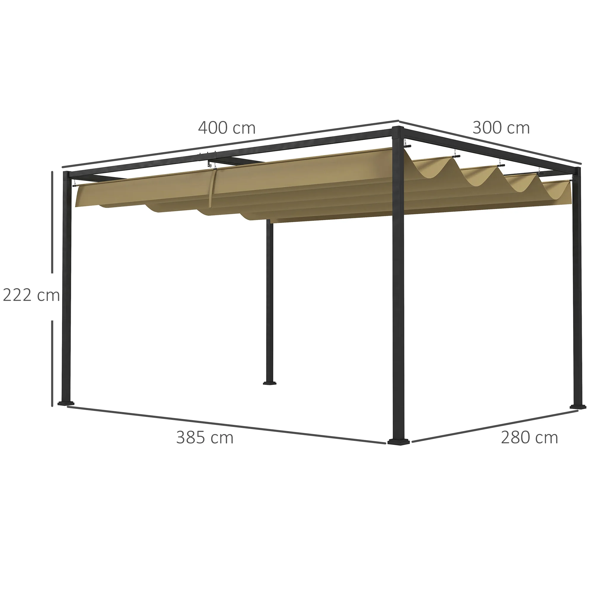 4 x 3m Aluminium Garden Pergola with Retractable Roof & Grommet Holes for Patio, Lawn, Khaki - Image 5