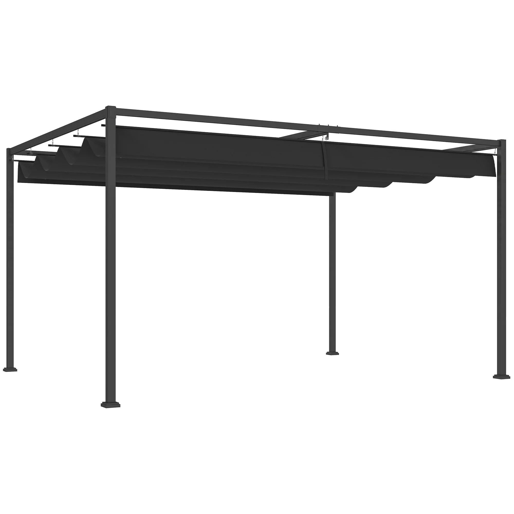 4 x 3m Aluminium Garden Pergola with Retractable Roof & Grommet Holes for Patio, Lawn, Black - Image 12