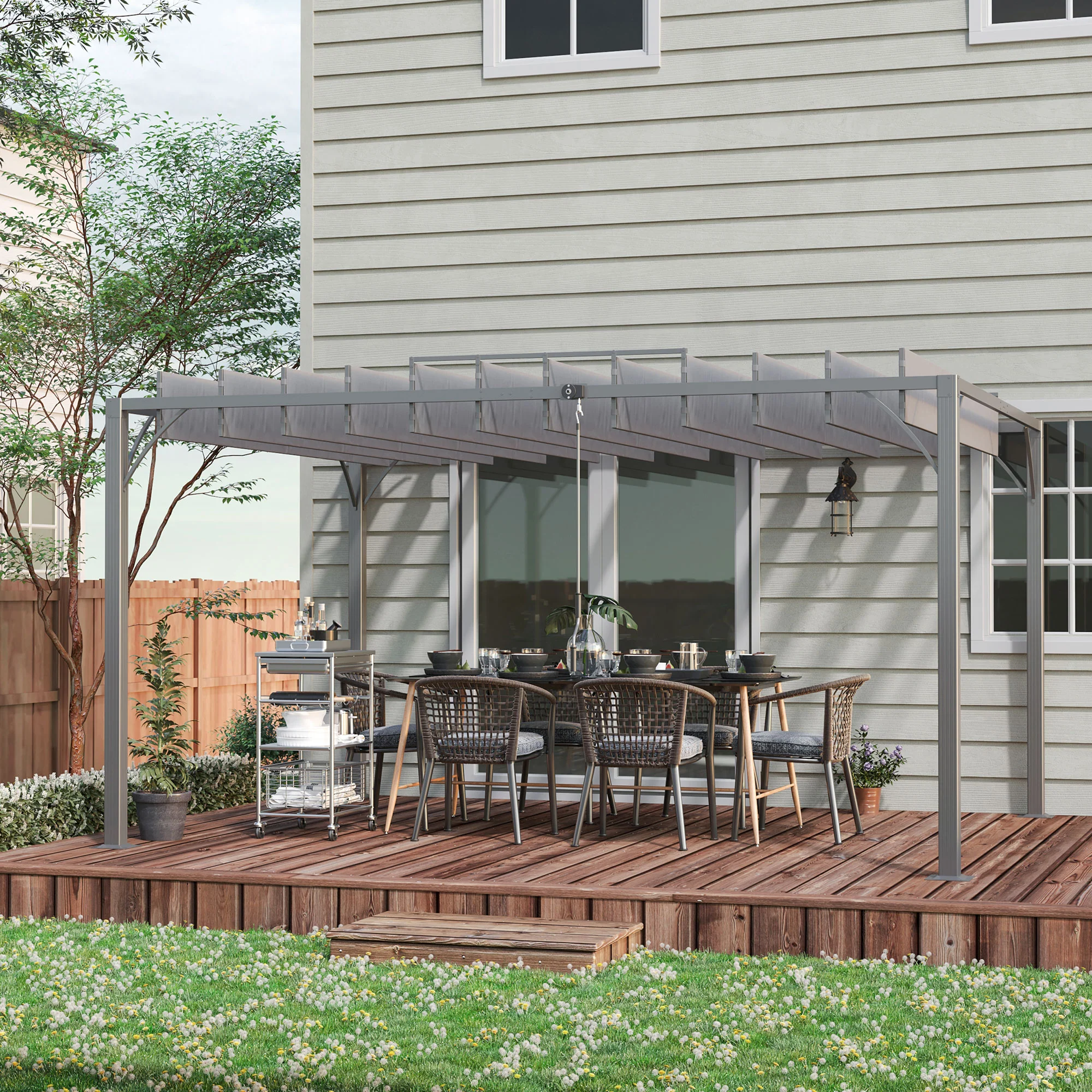 4 x 3m Aluminium Gazebo Canopy with Adjustable Roof & Ground Stakes for Patio, Garden, Grey - Image 4