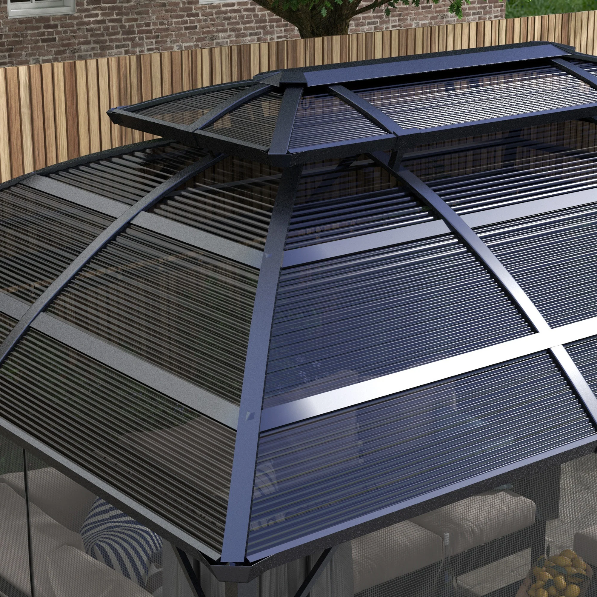 4 x 3m Polycarbonate Gazebo with Aluminium Frame & Double Roof, for Yard, Patio, Black - Image 10