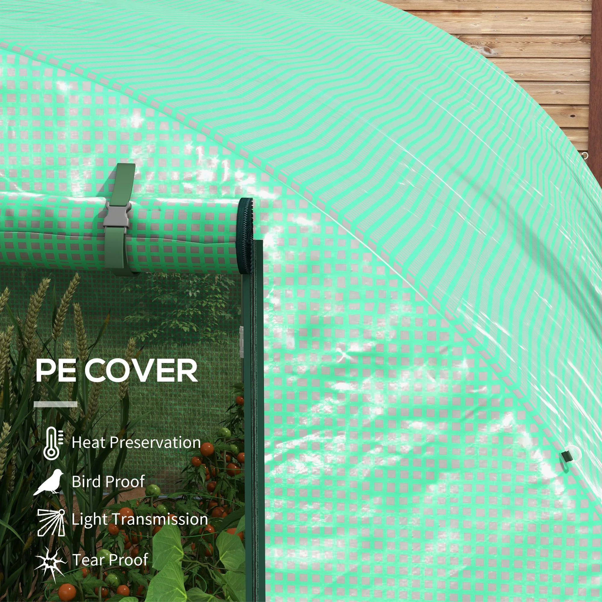 4 x 3m Polytunnel Greenhouse with Sprinkler Irrigation System, Wide Roll-up Door & 8 Mesh Windows, Green - Image 7