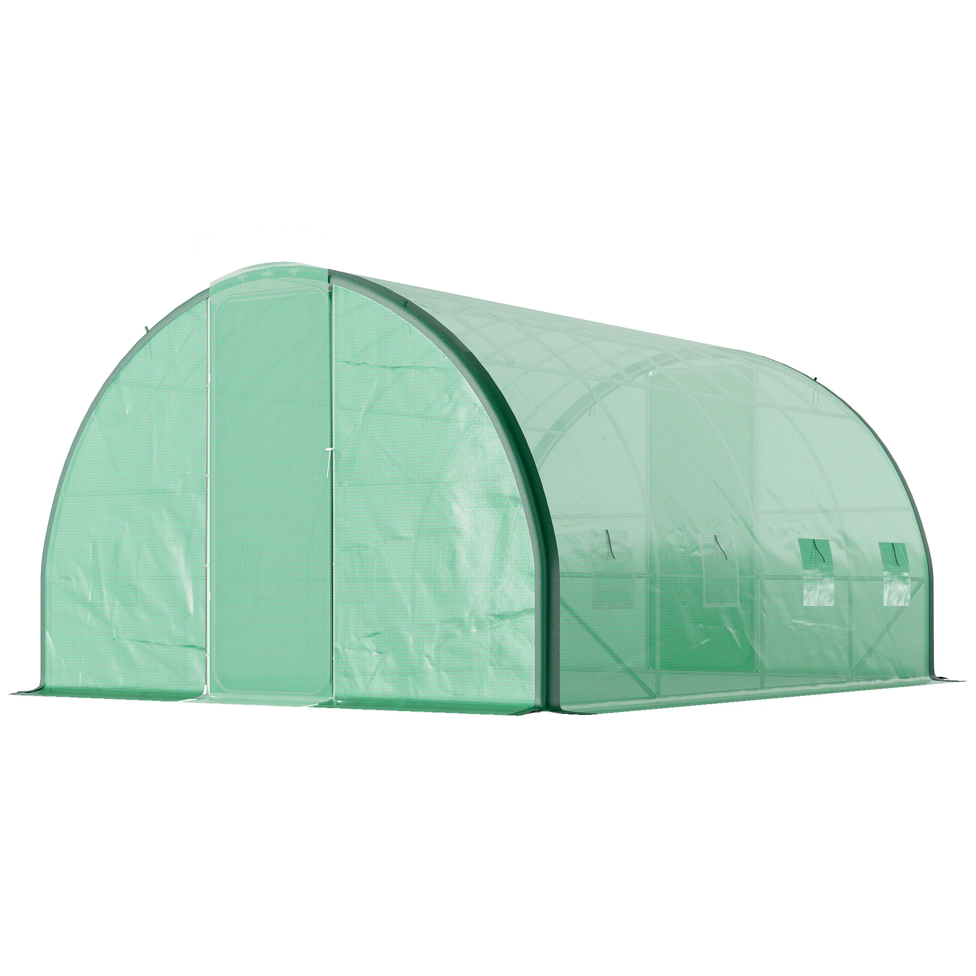 4 x 3m Walk-in Polytunnel Greenhouse with 2 Hinged Doors & 8 Mesh Windows, Green - Image 2