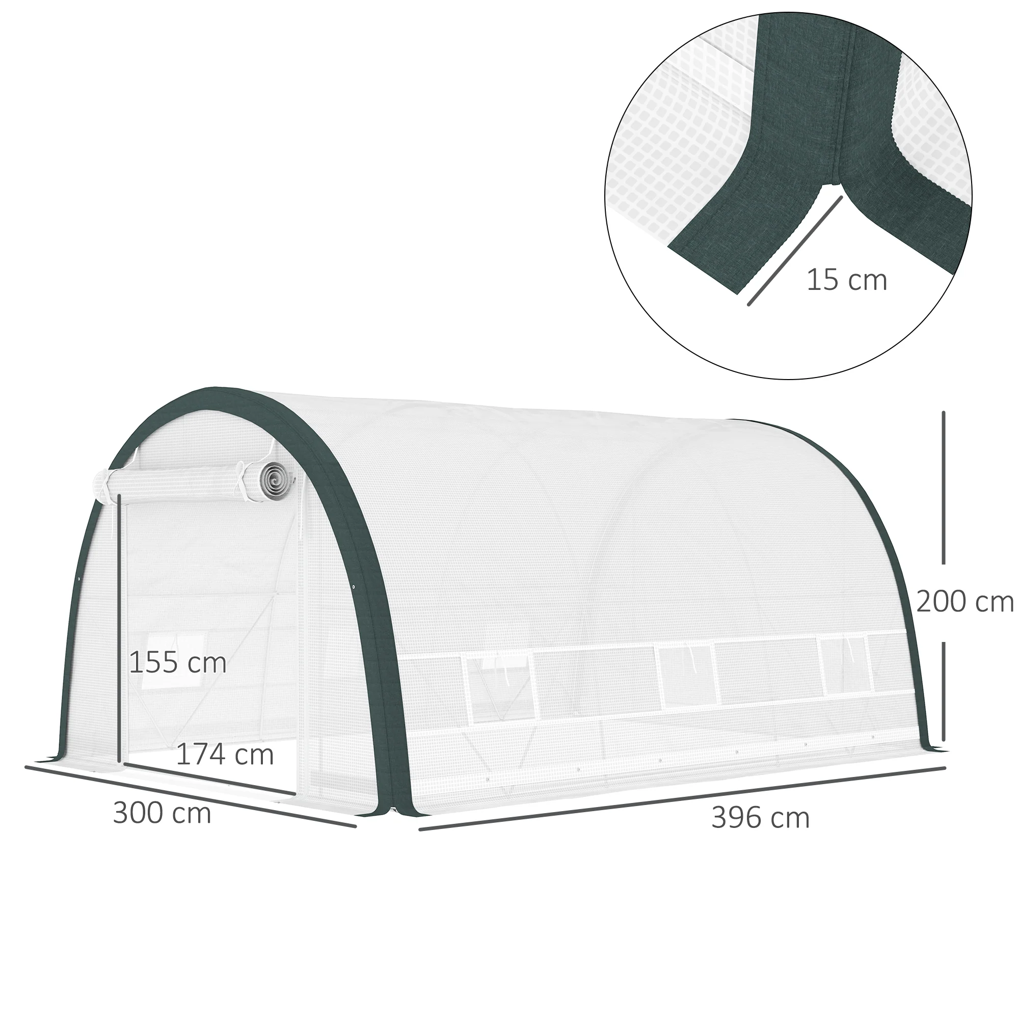 4 x 3m Walk-in Polytunnel Greenhouse with Upgraded Structure & 6 Mesh Windows, White - Image 5