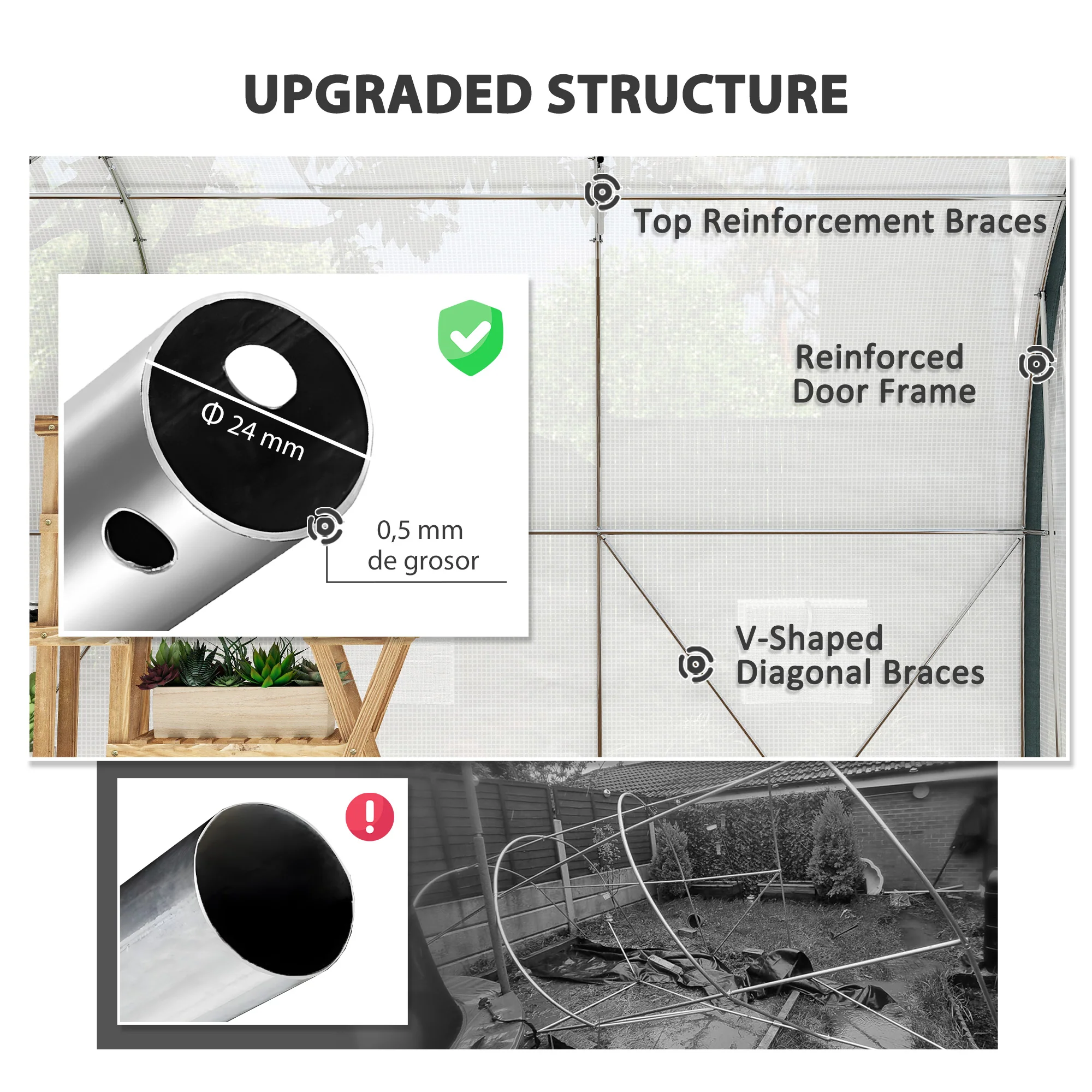 4 x 3m Walk-in Polytunnel Greenhouse with Upgraded Structure & 6 Mesh Windows, White - Image 6