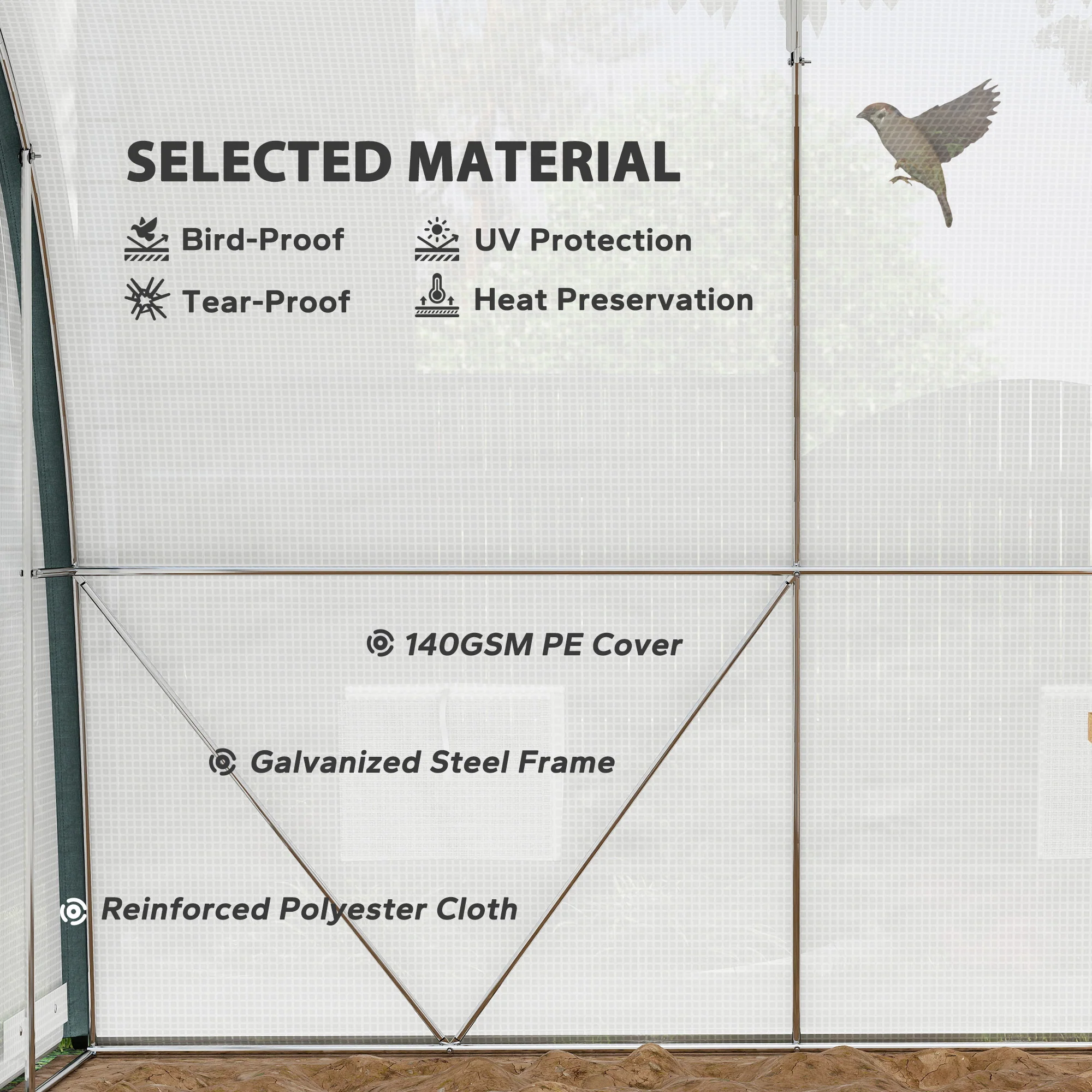 4 x 3m Walk-in Polytunnel Greenhouse with Upgraded Structure & 6 Mesh Windows, White - Image 8