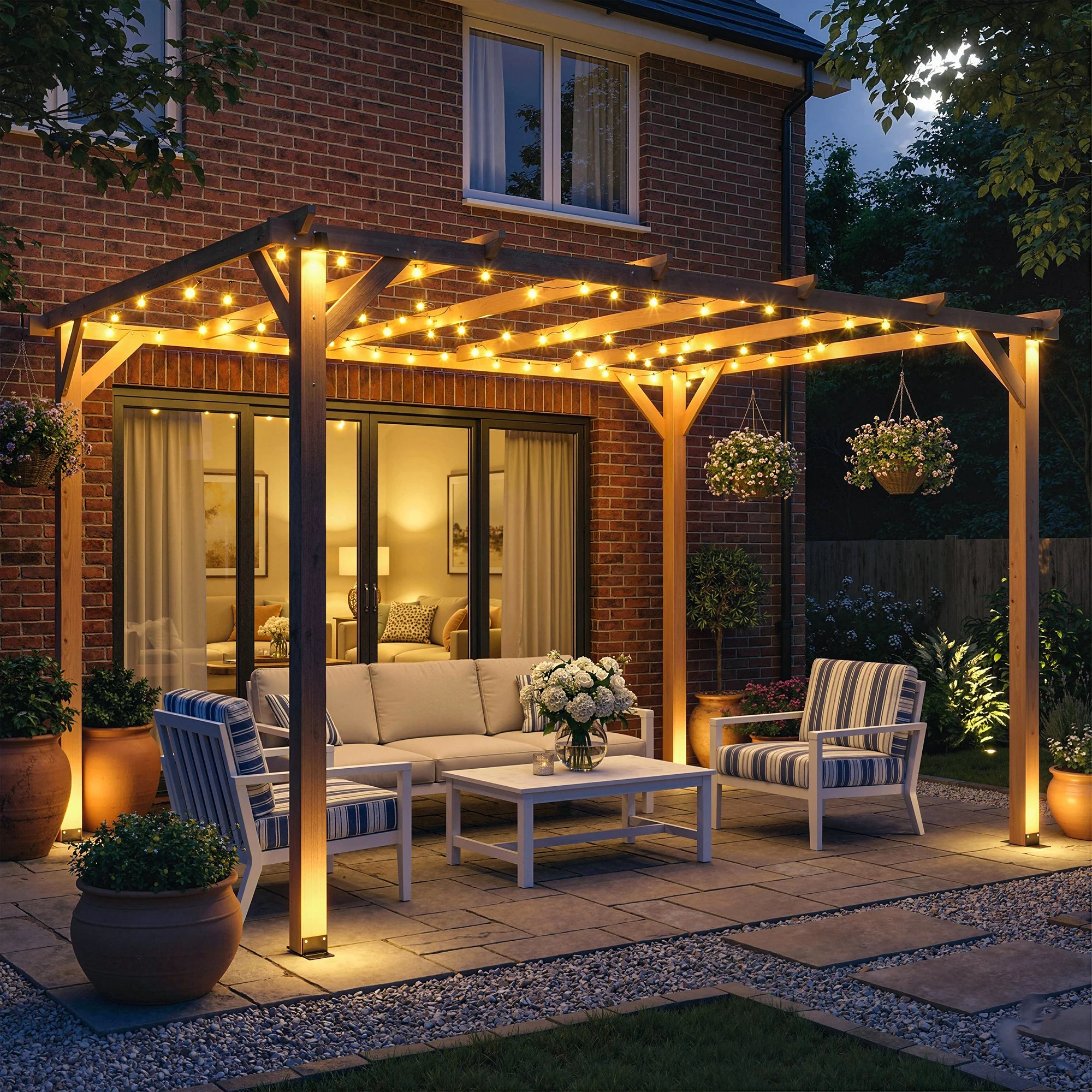 4 x 3 m Wooden Pergola Kit, Garden Pergola Gazebo Grape Trellis with Triangle Supports, 6 Crossing Beams for Climbing Vines, Flowers, Sun Shade Shelter for Grill, Patio, Maple Wood-effect - Image 11