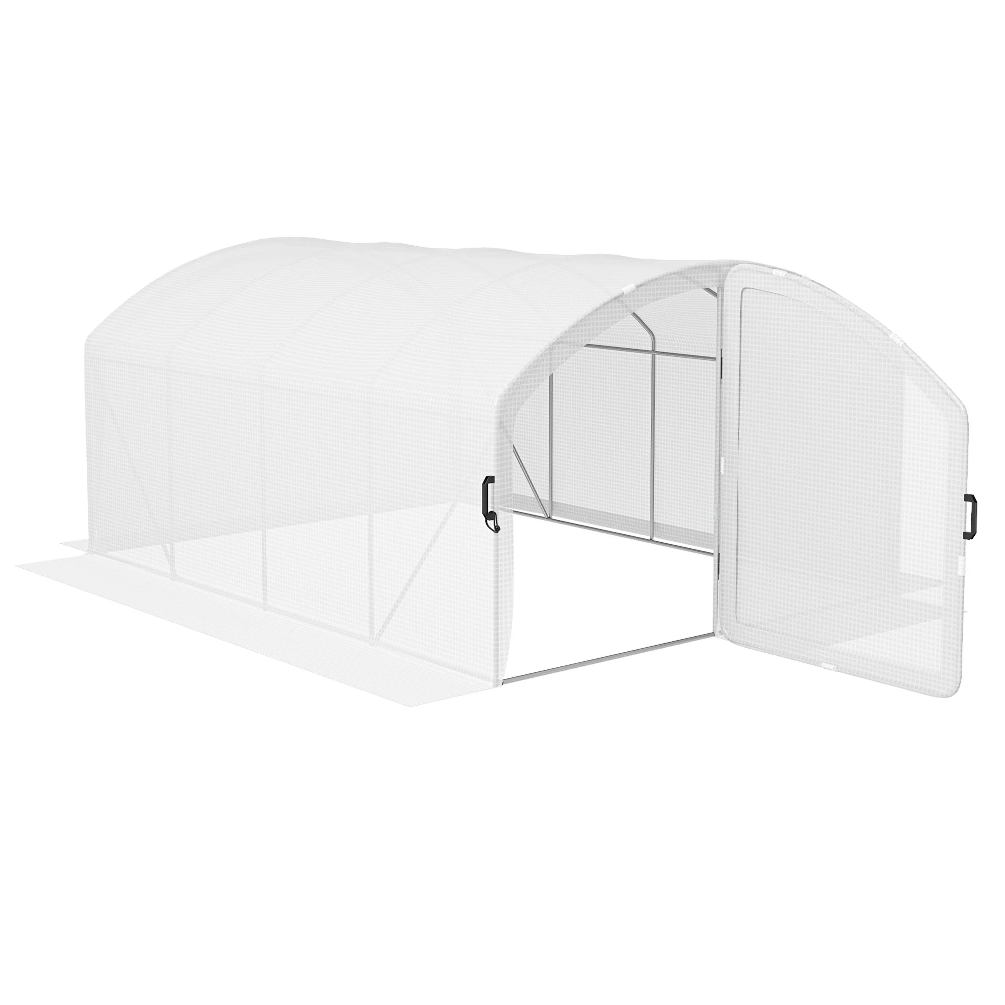 4 x 3 x 2m Galvanised Steel Frame Polytunnel Greenhouse with Hinged Door & PE Cover, White