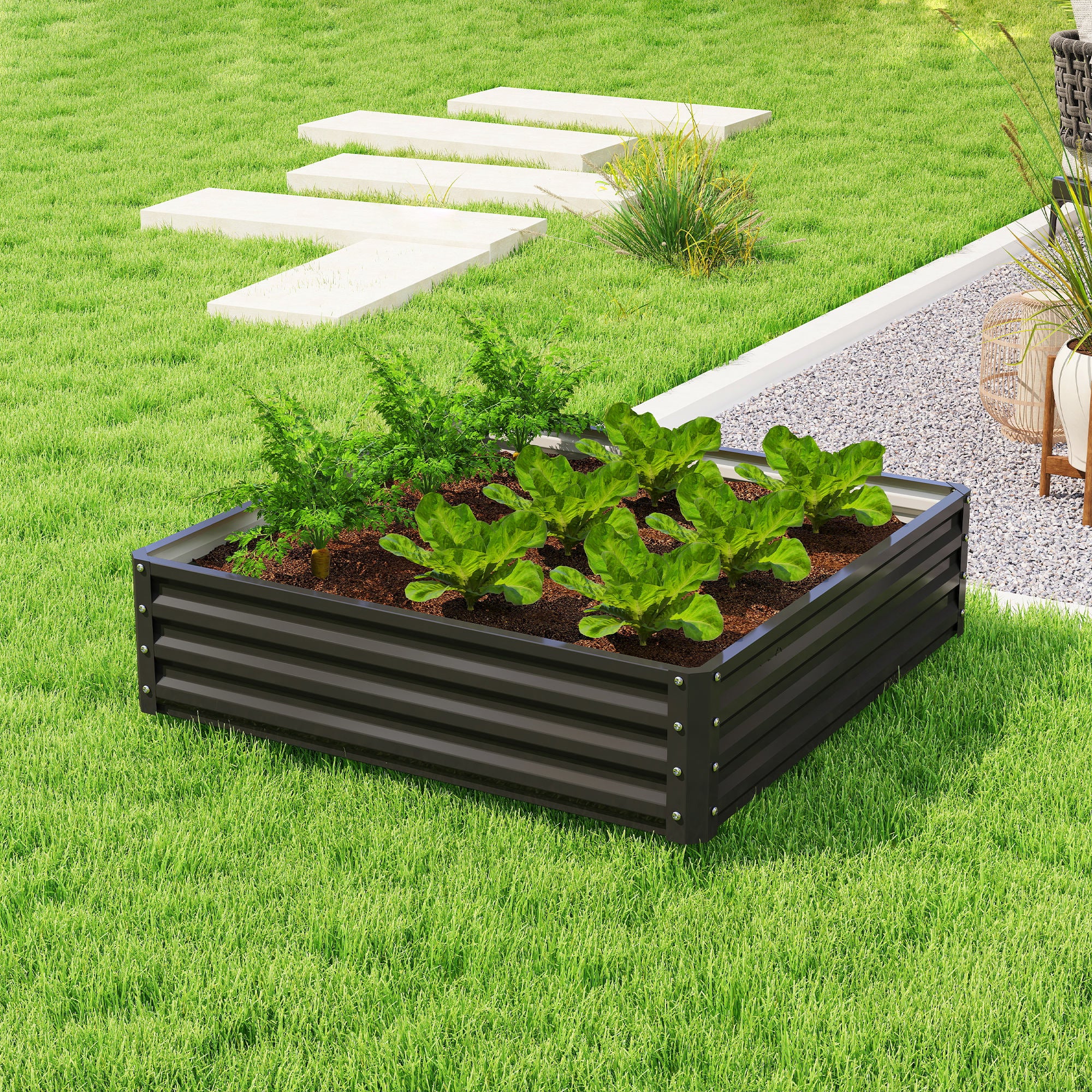 Raised Garden Bed Galvanized Steel Planter Box for Vegetables, Flowers, Herbs, Black - Image 9