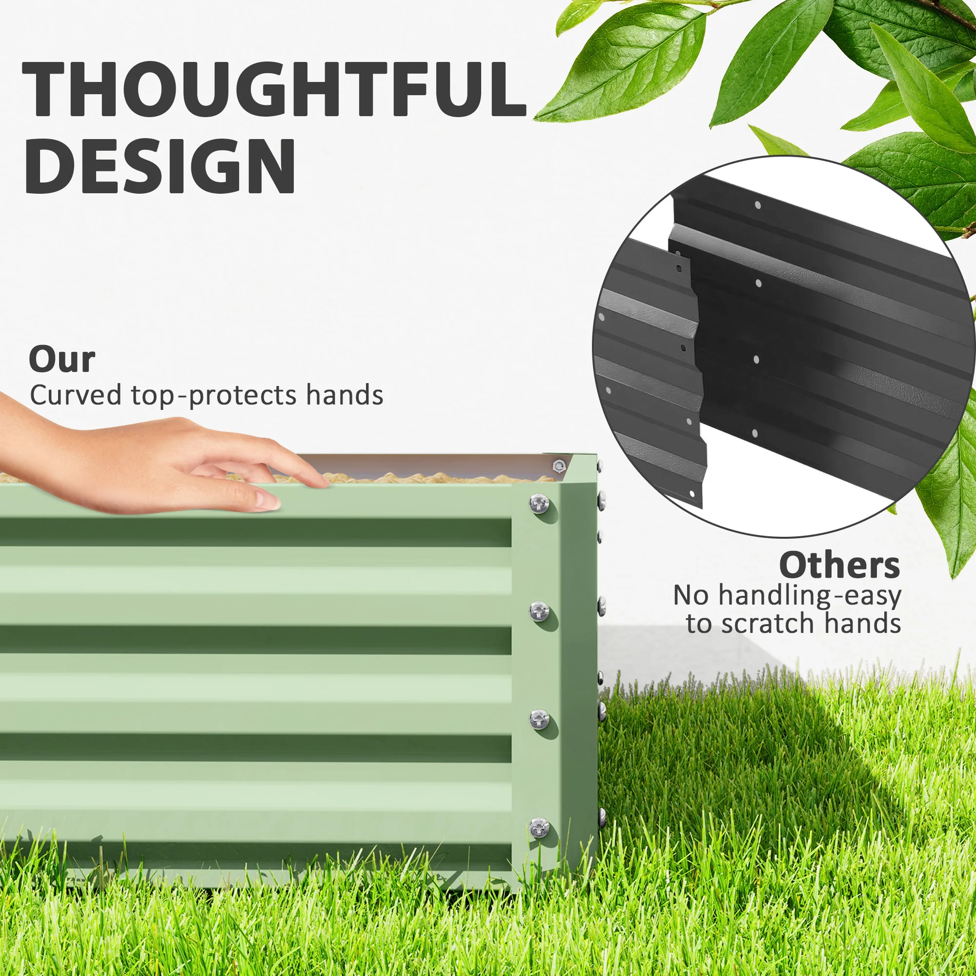 4' x 4' x 1' Raised Garden Bed Galvanized Steel Planter Box for Vegetables, Flowers, Herbs, Light Green - Image 9