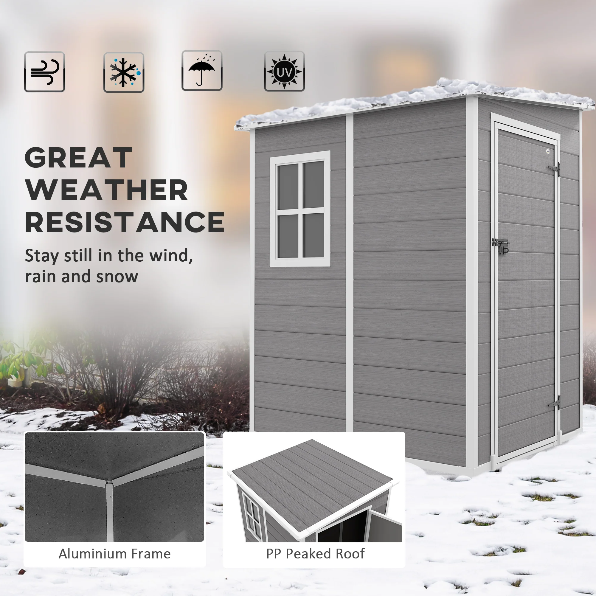 4' x 5' Lean-to Storage Shed with Window & Vent, Plastic Roof, Grey - Image 6