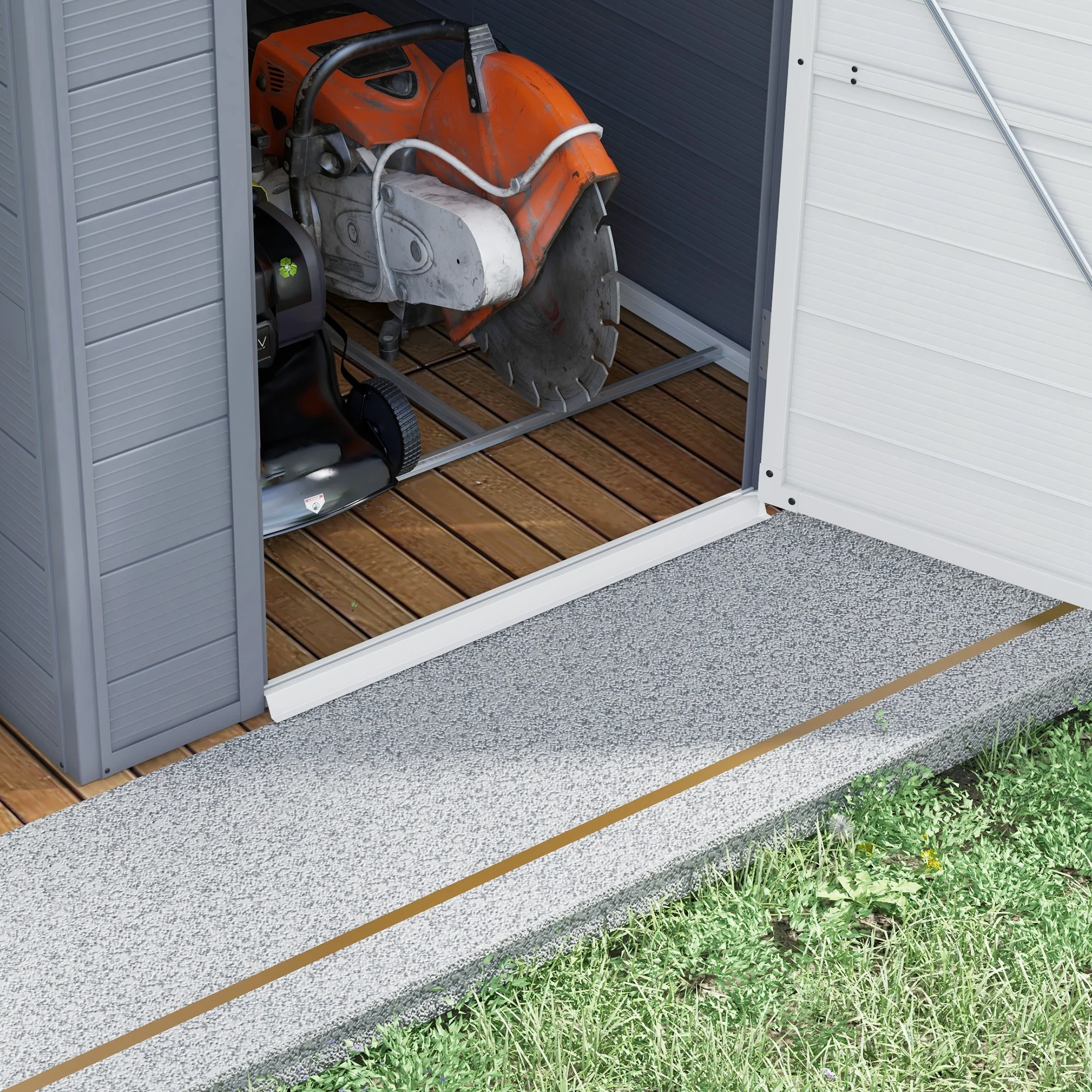 4 x 6ft Plastic Garden Storage Shed w/ Foundation Kit, Ventilation Slots & Lockable Door, Grey - Image 11