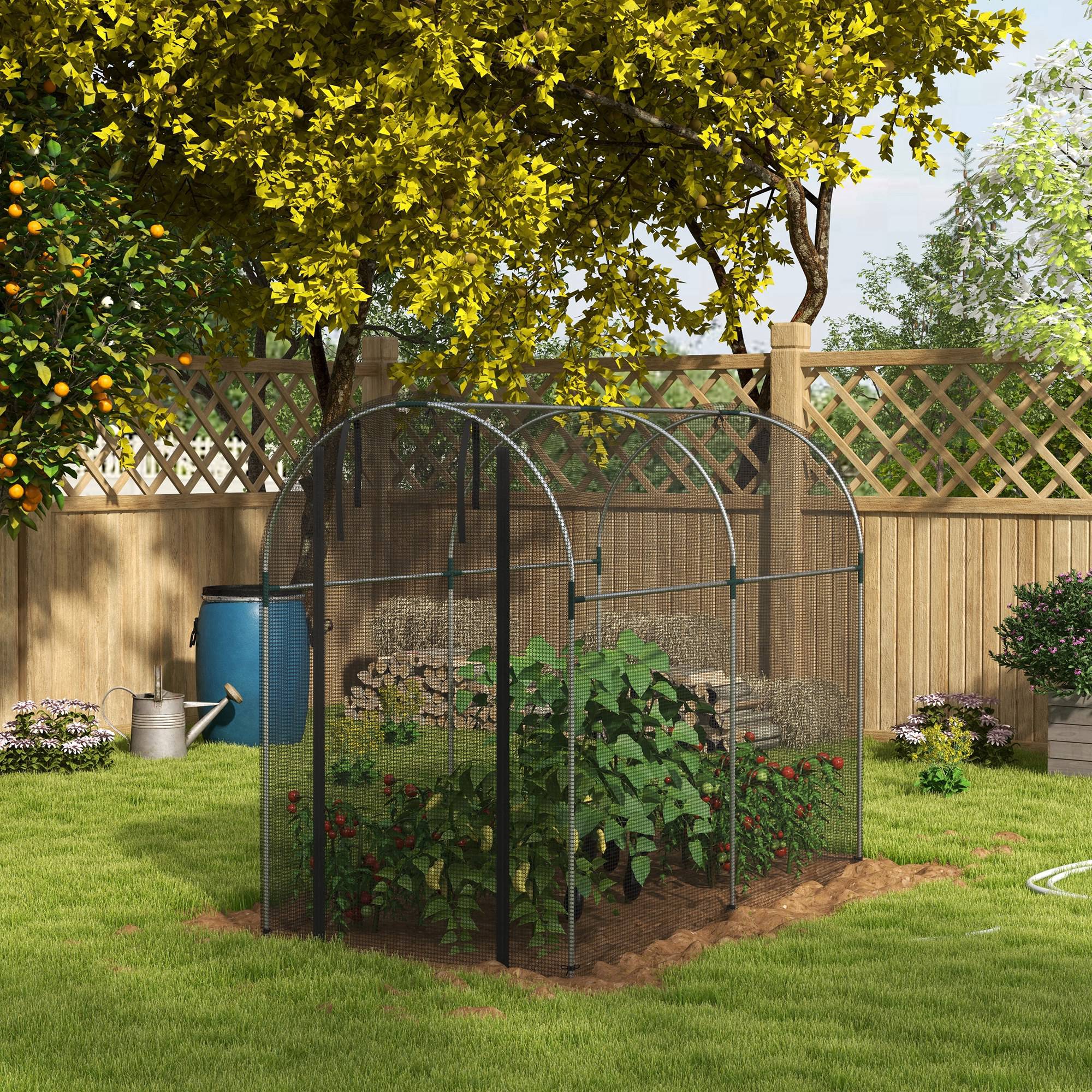 4' x 8' Black Crop Cage with Zippered Door & Galvanized Frame, Black - Image 4
