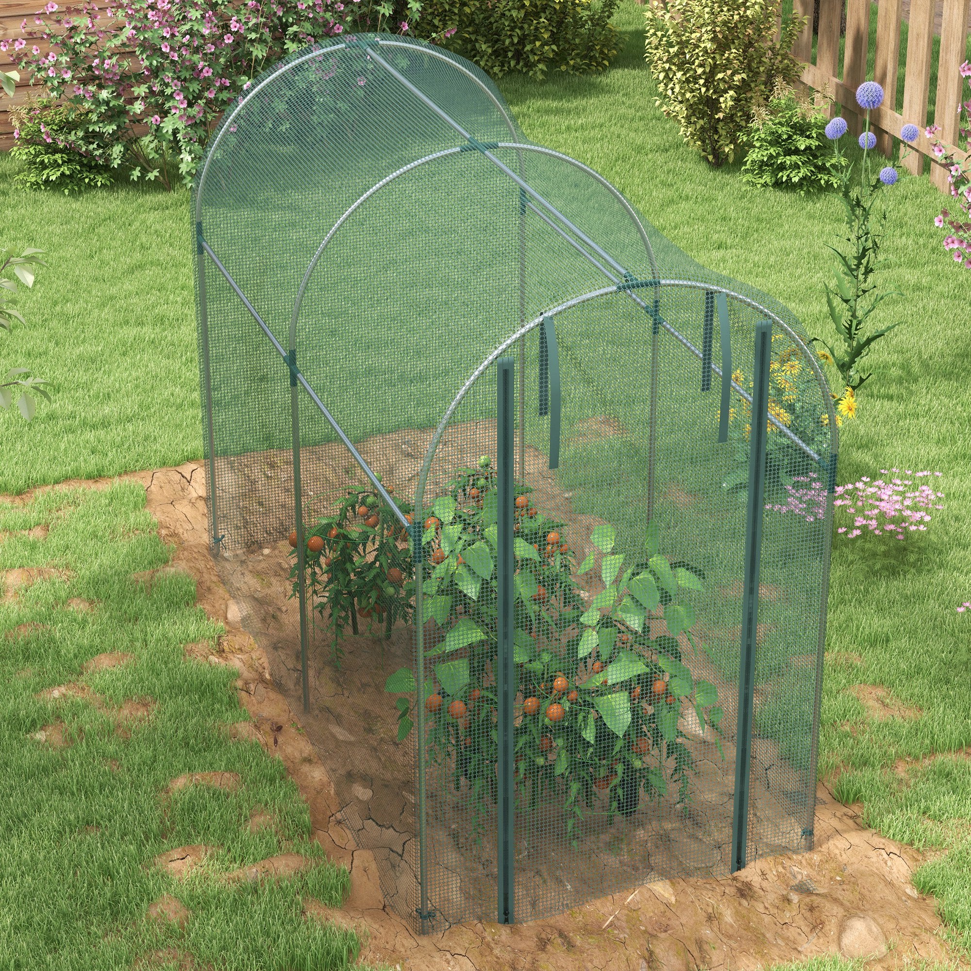 4' x 8' Green Crop Cage with Zippered Door & Galvanized Frame, Green - Image 10