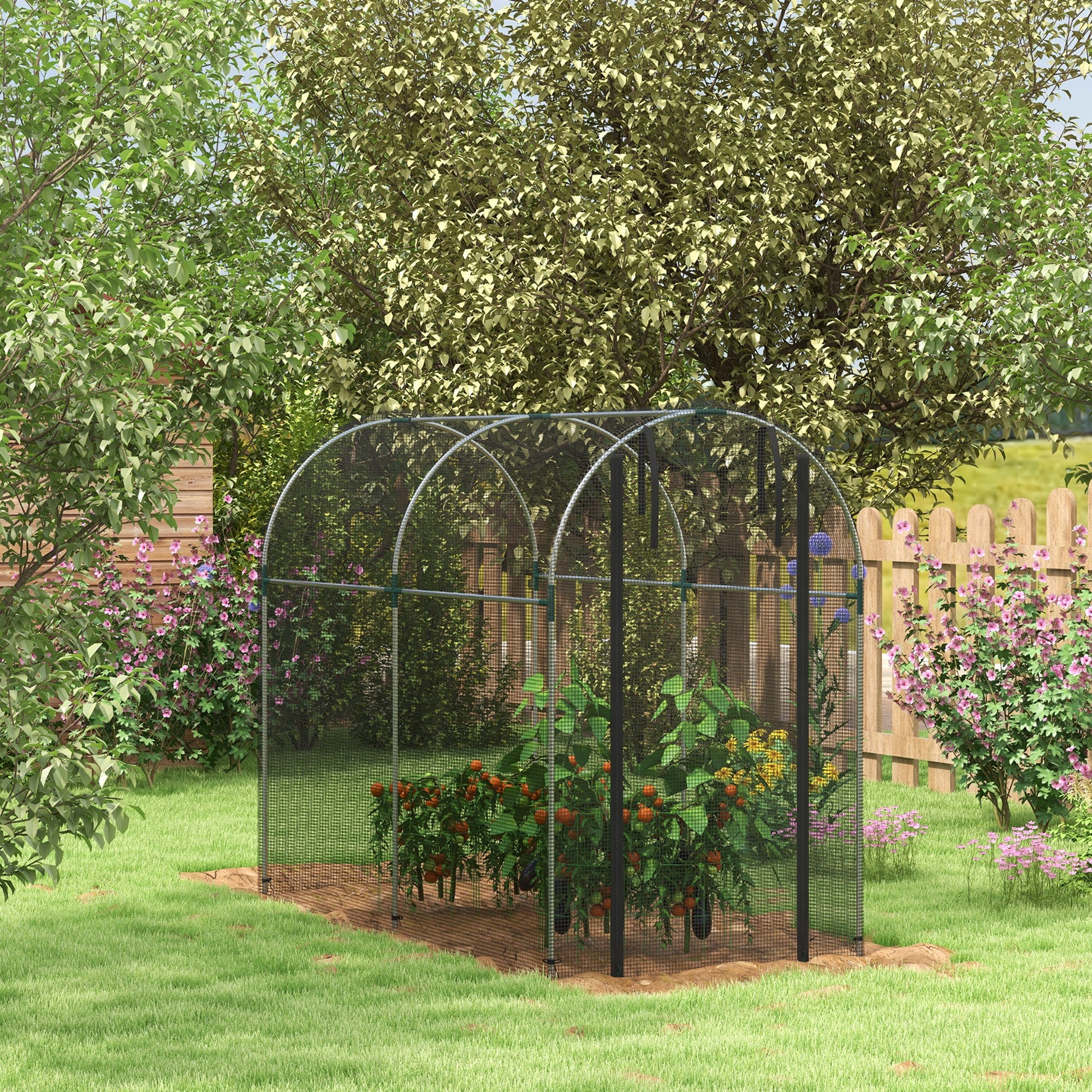 4' x 8' Crop Cage, Plant Protection Tent with Zippered Door and Galvanized Steel Frame, Fruit Cage Netting Cover for Garden, Yard, Lawn, Black - Image 3