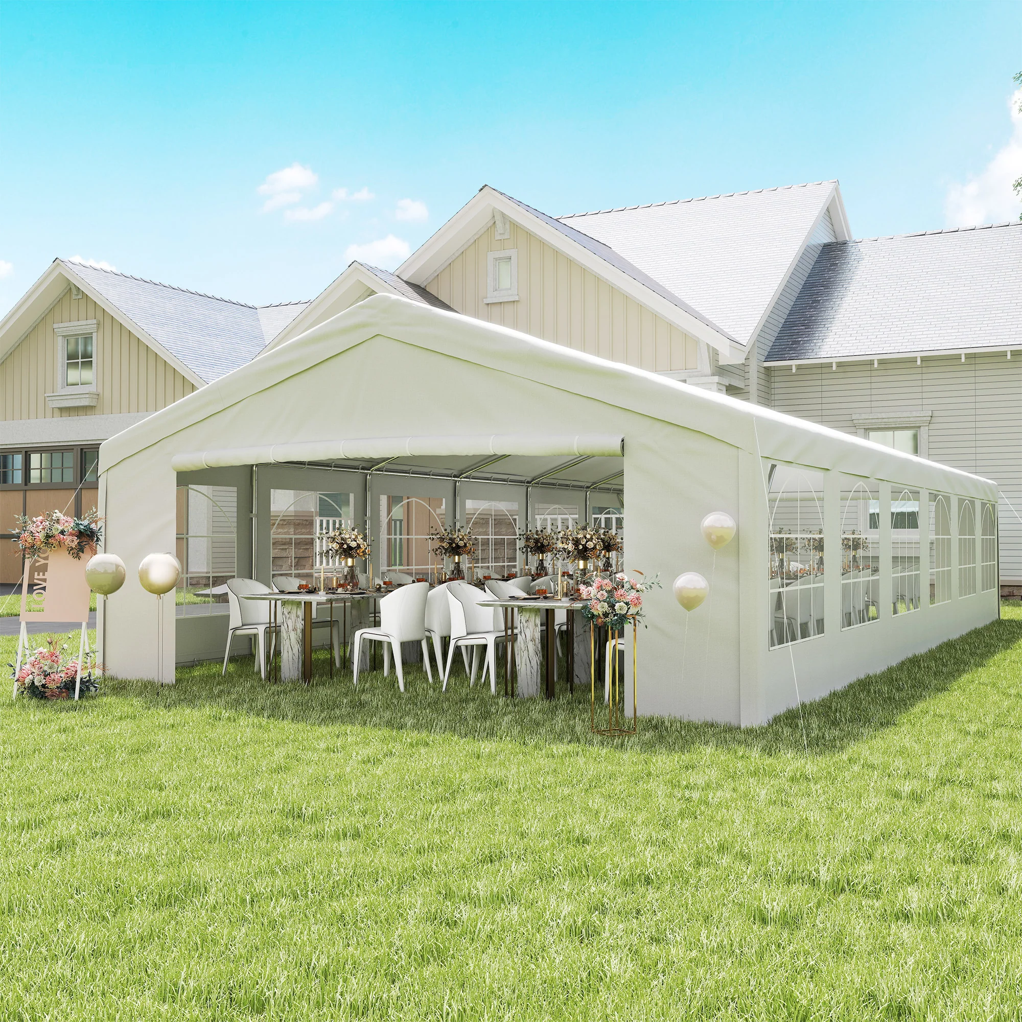 40' x 20' Large Party Tent with Removable Sidewalls, White - Image 3