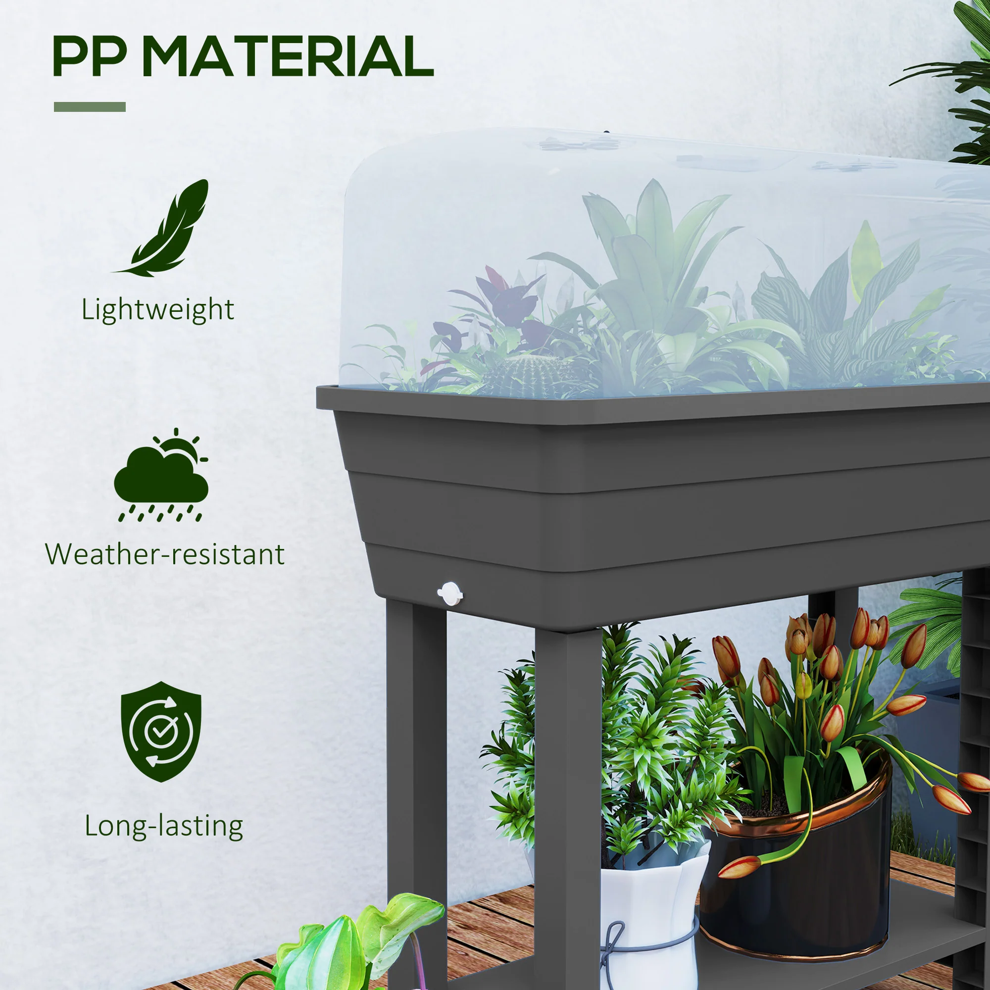 Self-Watering Raised Garden Bed with Ventilation Lid, Water Level Indicator, 29.5" x 14.2" x 36.2", Dark Grey - Image 9