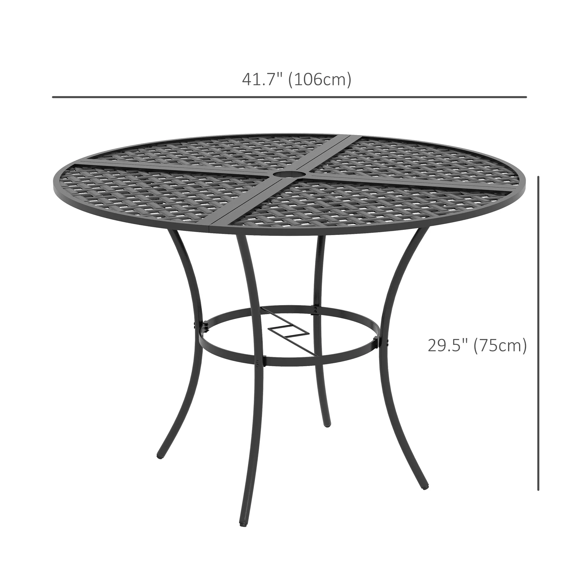 42" Round Outdoor Dining Table for 4, Metal Patio Dining Table with Umbrella Hole, Black - Image 5
