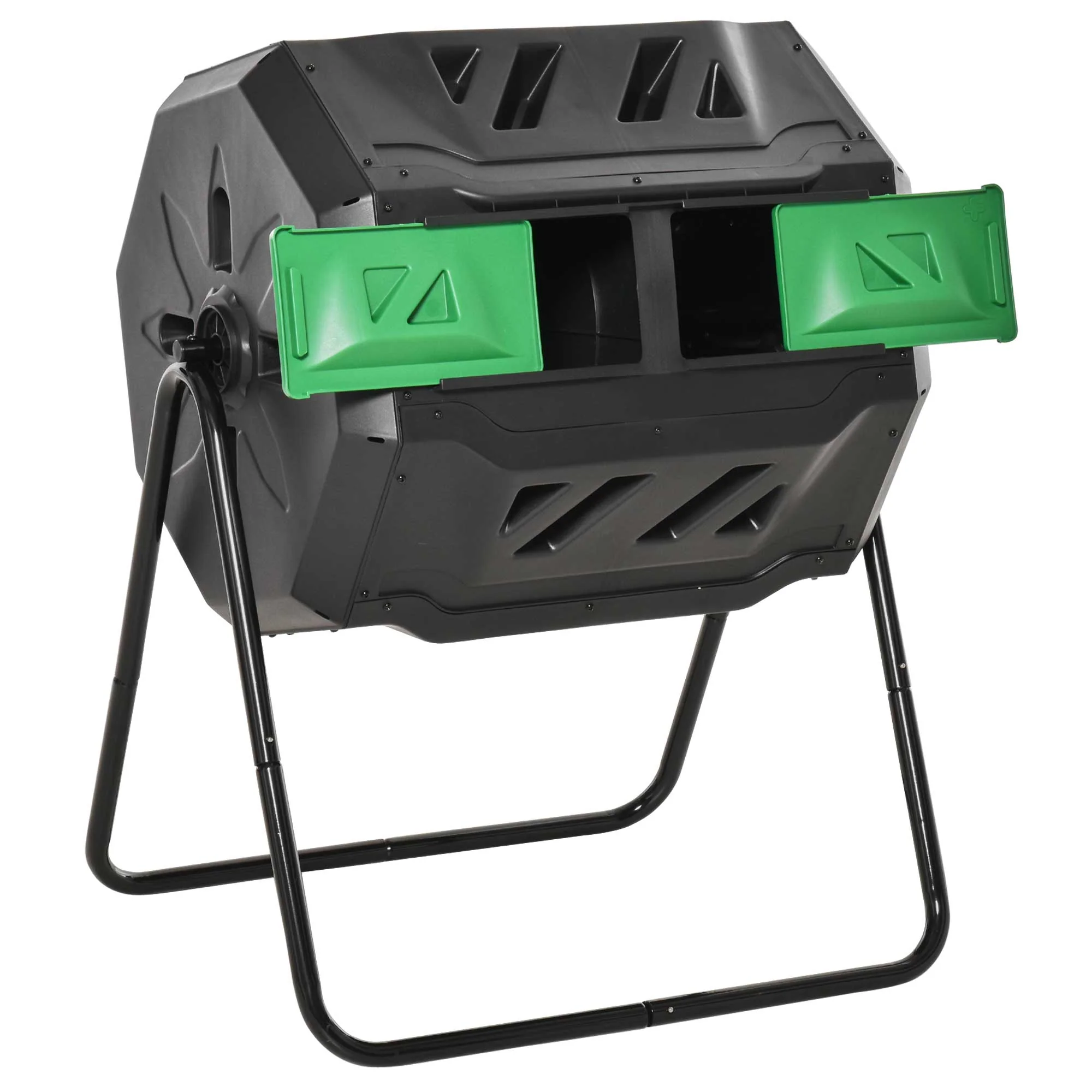 43 Gallon Dual Chamber Tumbling Composter with Steel Frame, 360° Rotating Composter, Green