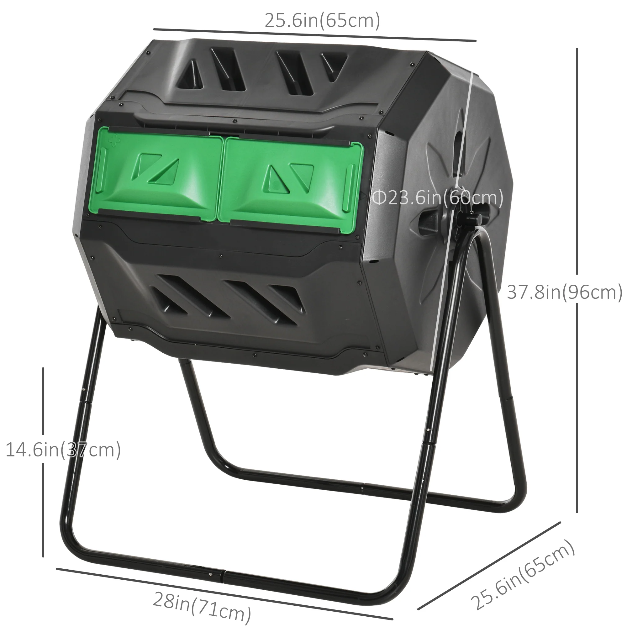 43 Gallon Dual Chamber Tumbling Composter with Steel Frame, 360° Rotating Composter, Green - Image 5