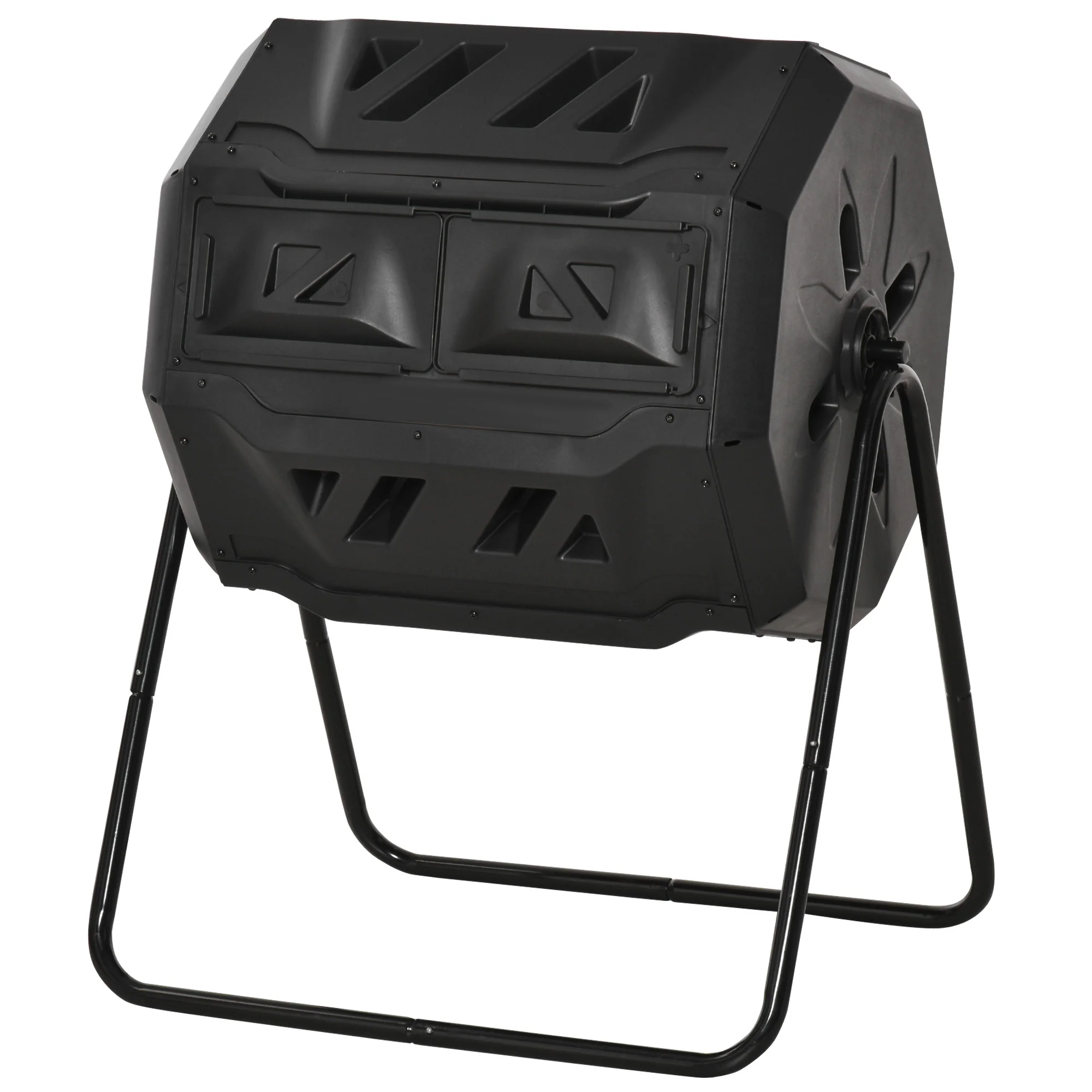 43 Gallon Dual Chamber Tumbling Composter with Steel Frame, 360¡ã Rotating Composter, Black - Image 2