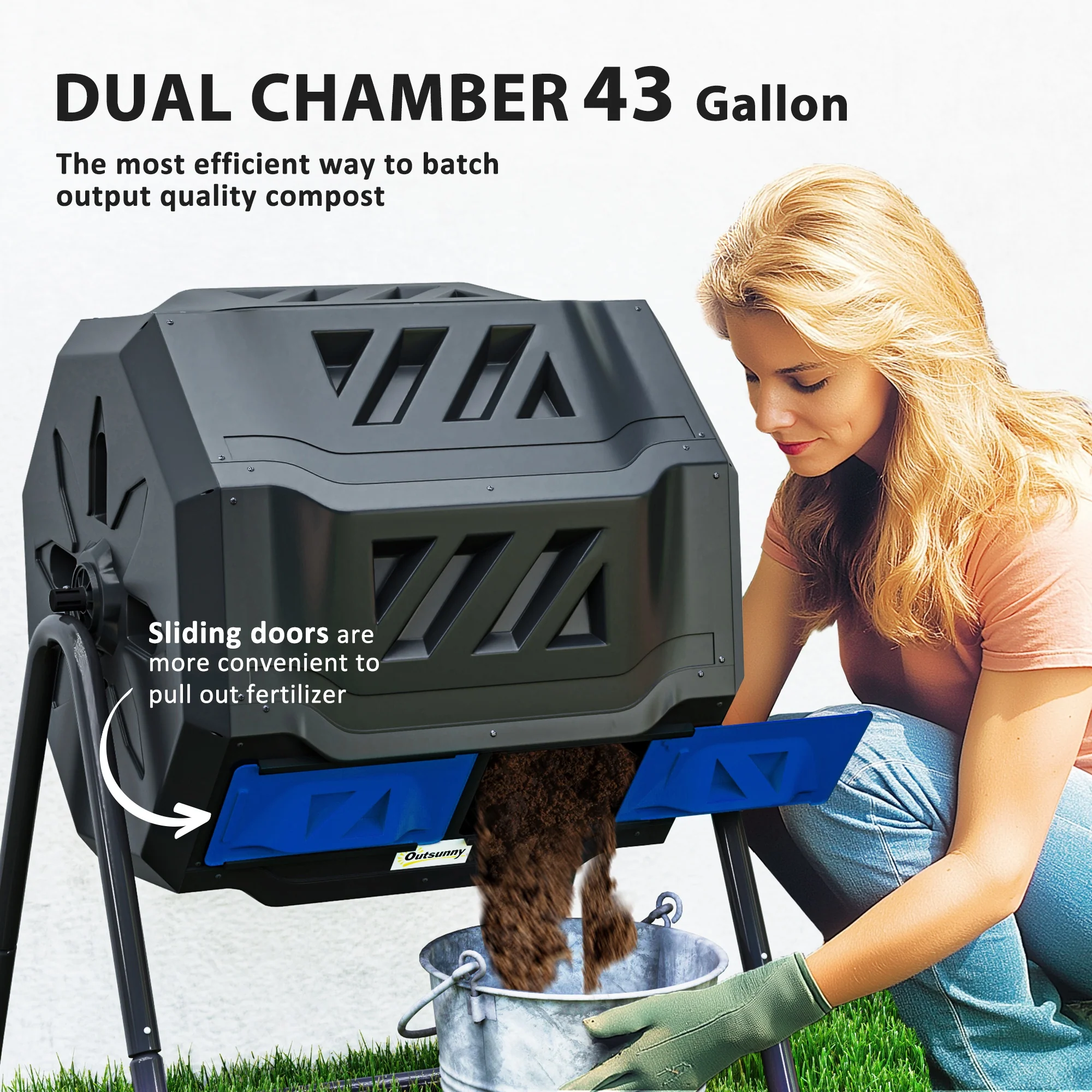 Efficient 160L Dual Chamber Compost Bin with Sliding Doors - Image 6