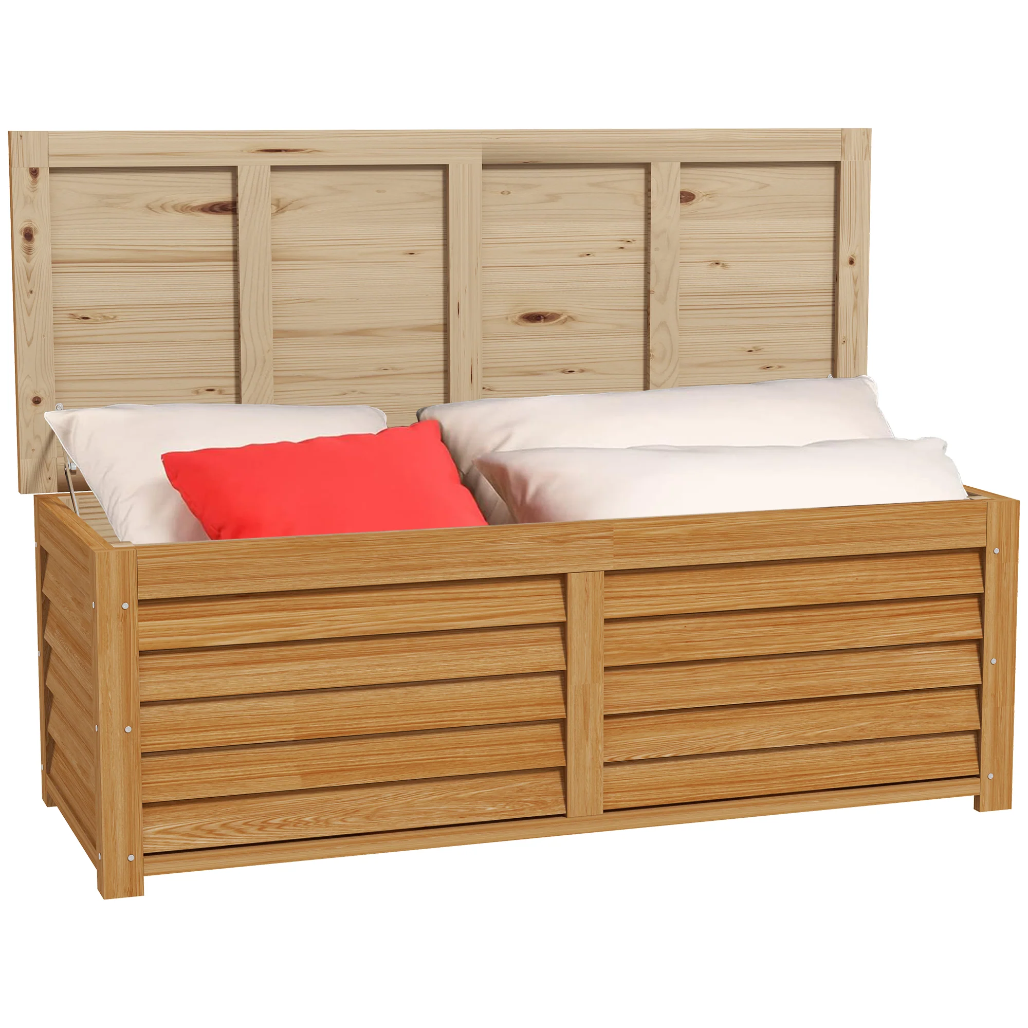 47" Light Brown Wooden Deck Box with Safety Hinges, 51.2" x 19.7" x 17.7", Light Brown - Image 2