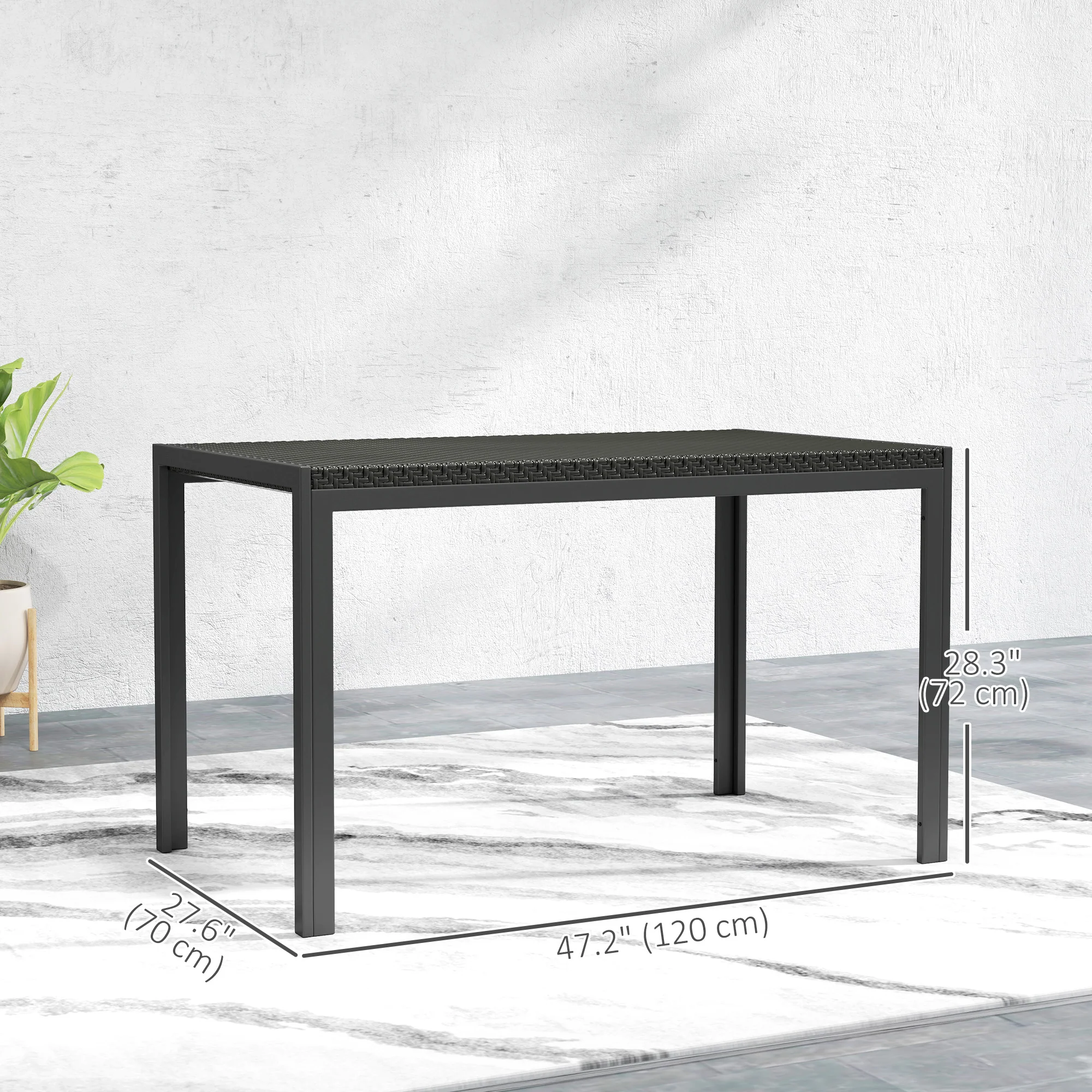 Rectangular Outdoor Dining Table, 4-Seat Patio Table with PE Rattan Wicker Tabletop, Black - Image 5