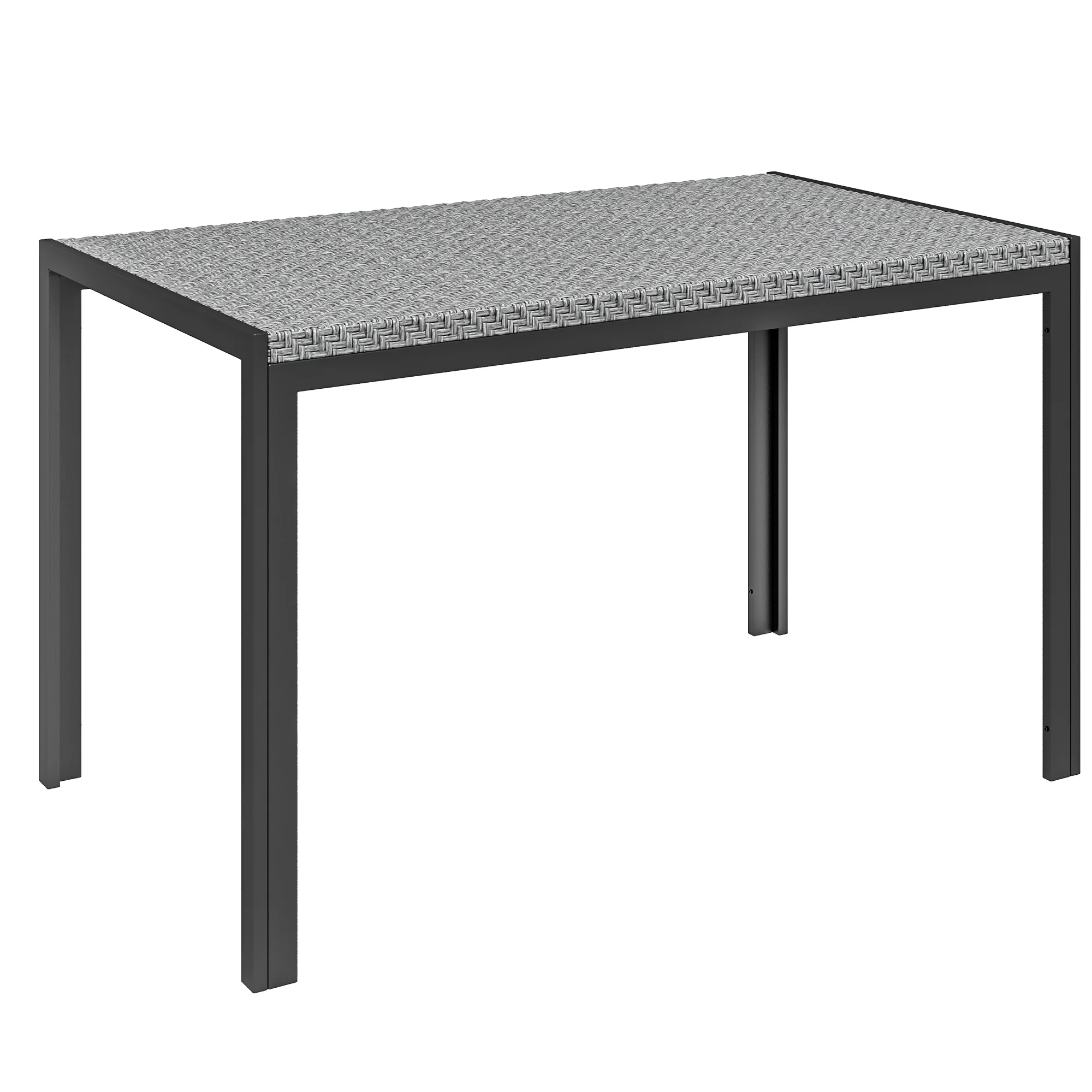 Rectangular Outdoor Dining Table w/ Steel Frame & PE Rattan Wicker Tabletop, Grey