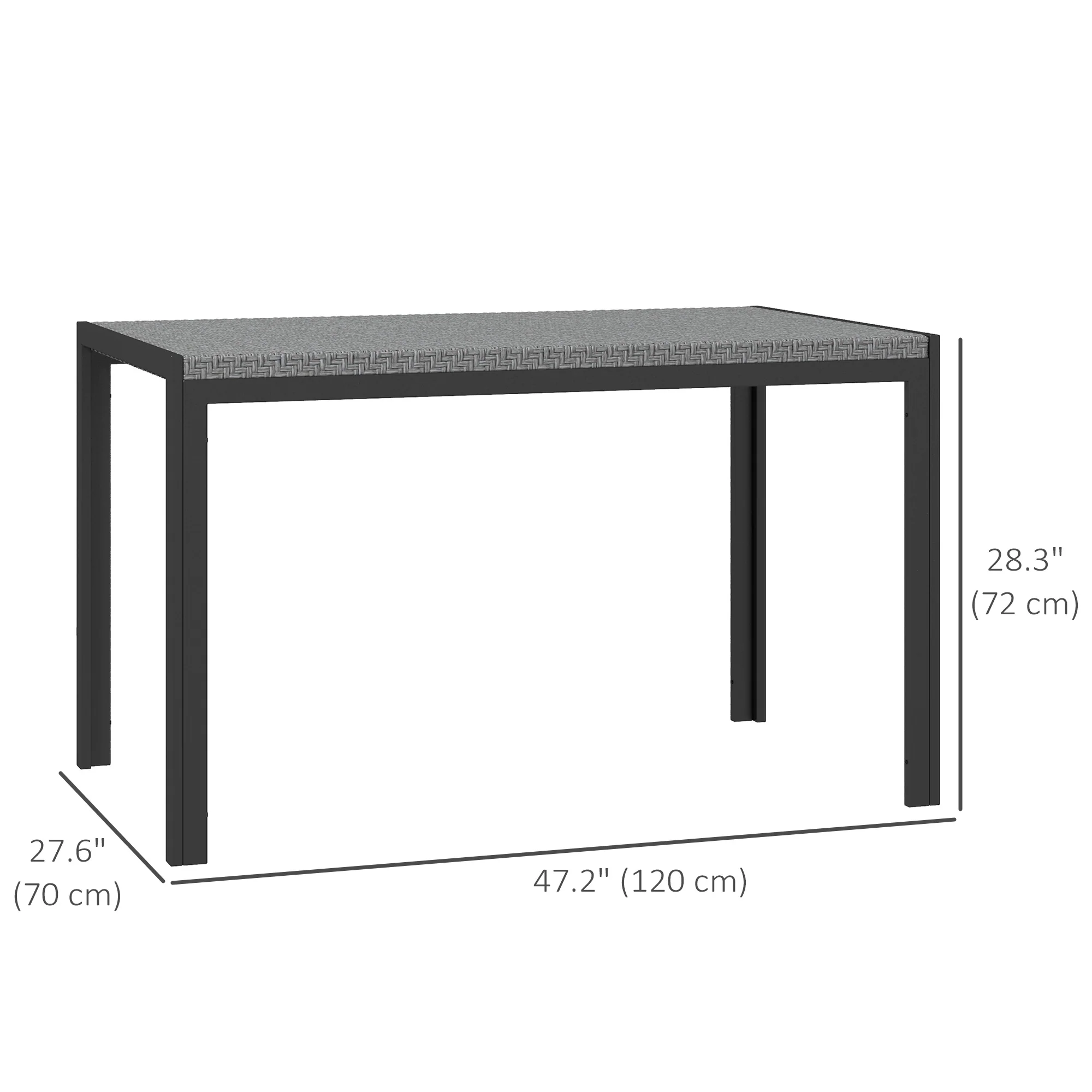 Rectangular Outdoor Dining Table w/ Steel Frame & PE Rattan Wicker Tabletop, Grey - Image 5