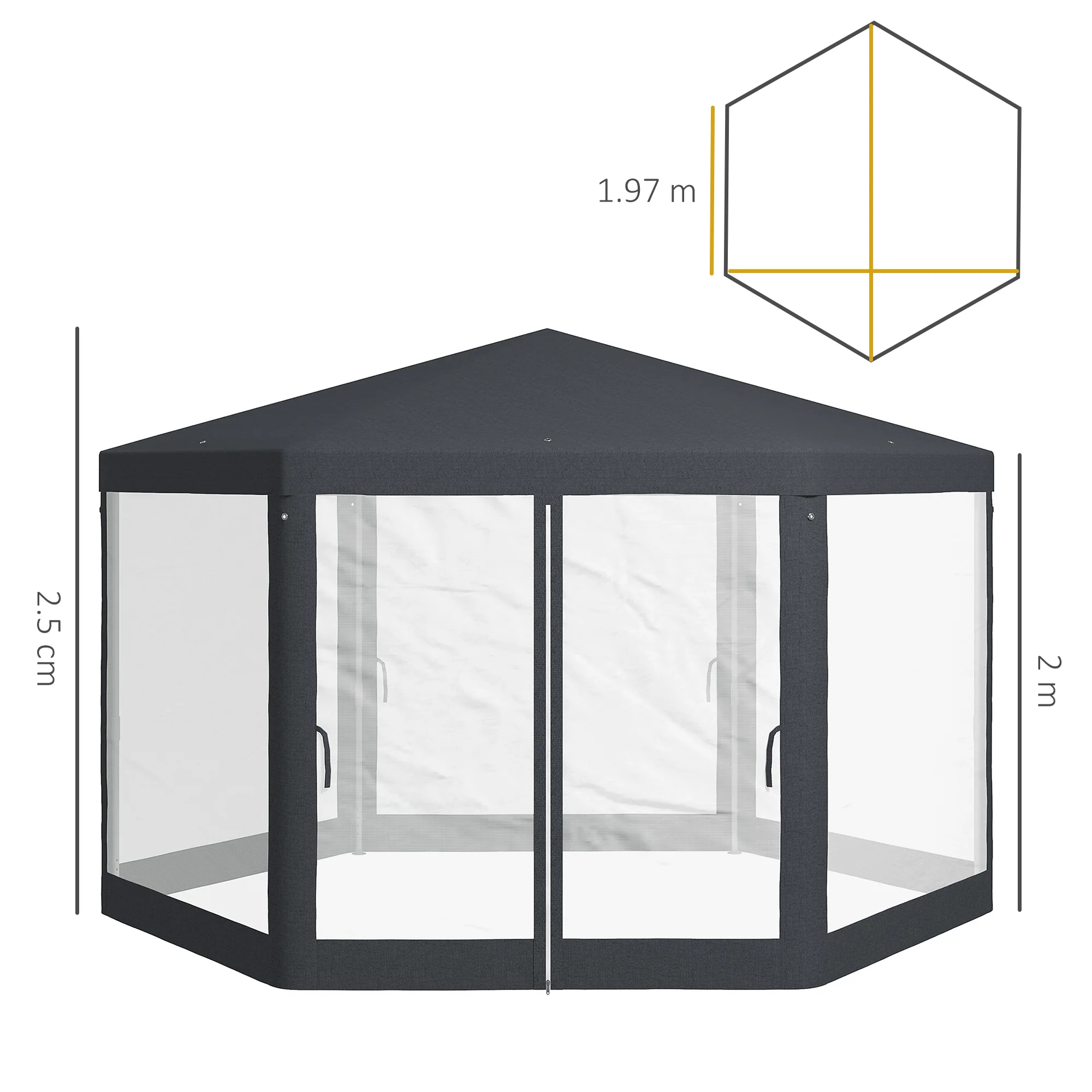 4m Hexagonal Gazebo Canopy Party Tent with Mesh Walls for Outdoor Event, Dark Grey - Image 5