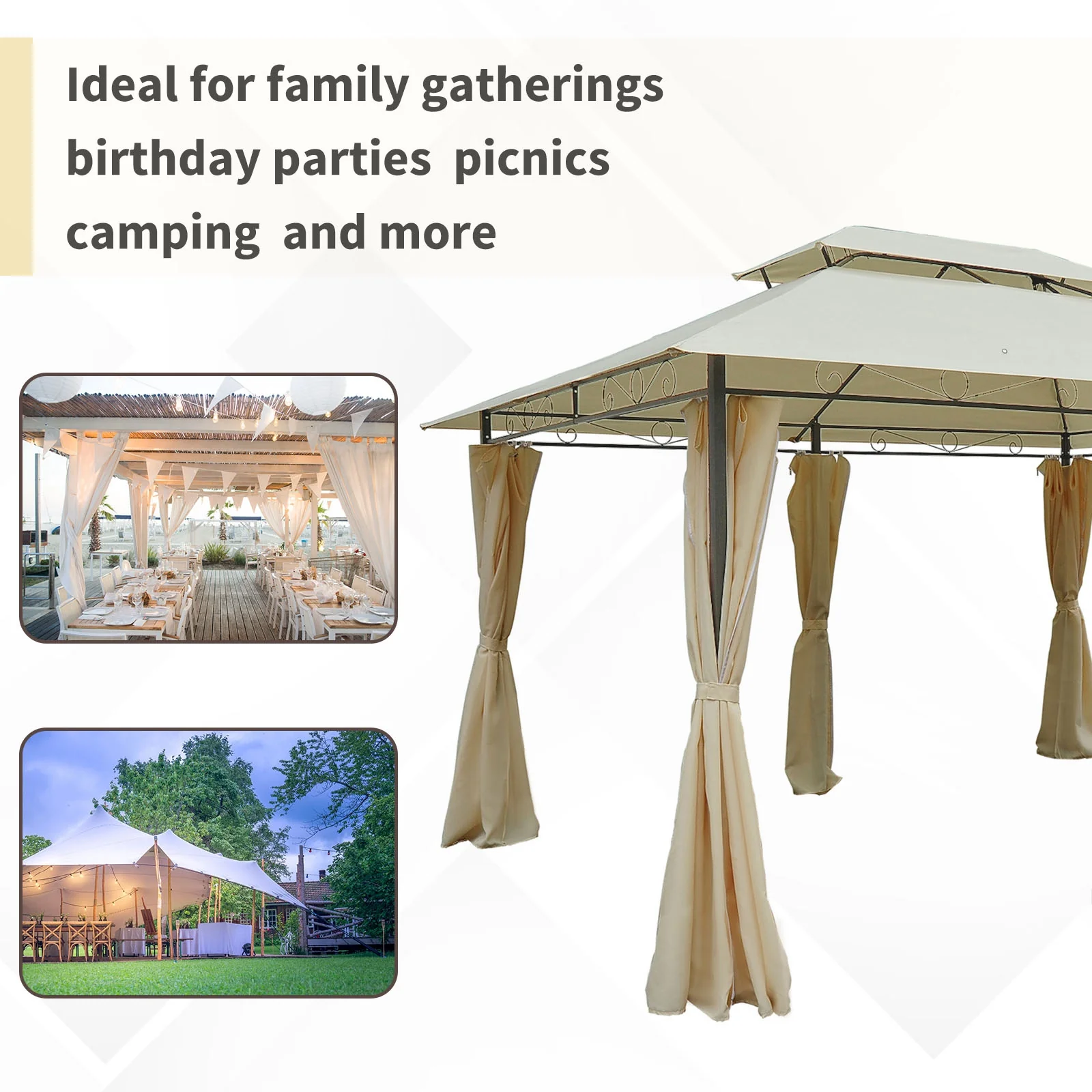 4m x 3m All-Weather Deluxe Patio Gazebo Tent with Sturdy Steel Frame, Beige - Image 7
