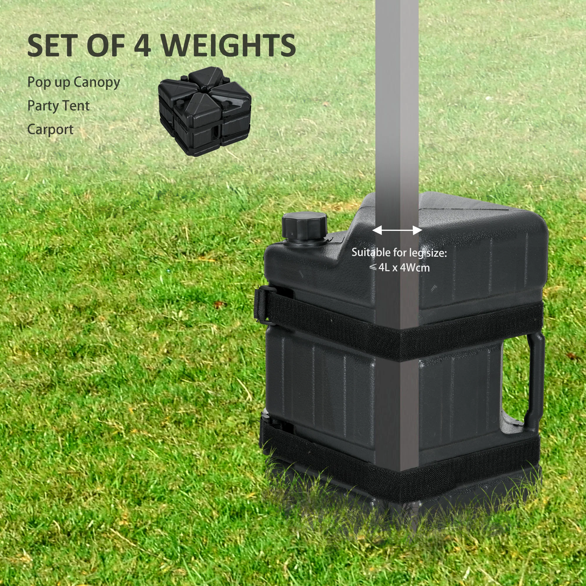 4PCs Gazebo Weights for Pop up Canopy Tent with Built-in Handles and Secure Straps, 52KG - Image 6